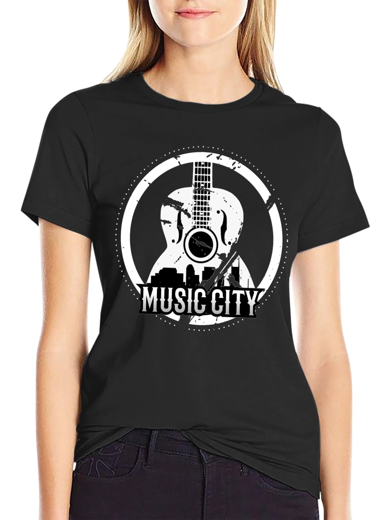Black Music City Guitar Graphic Tee - Black view 2