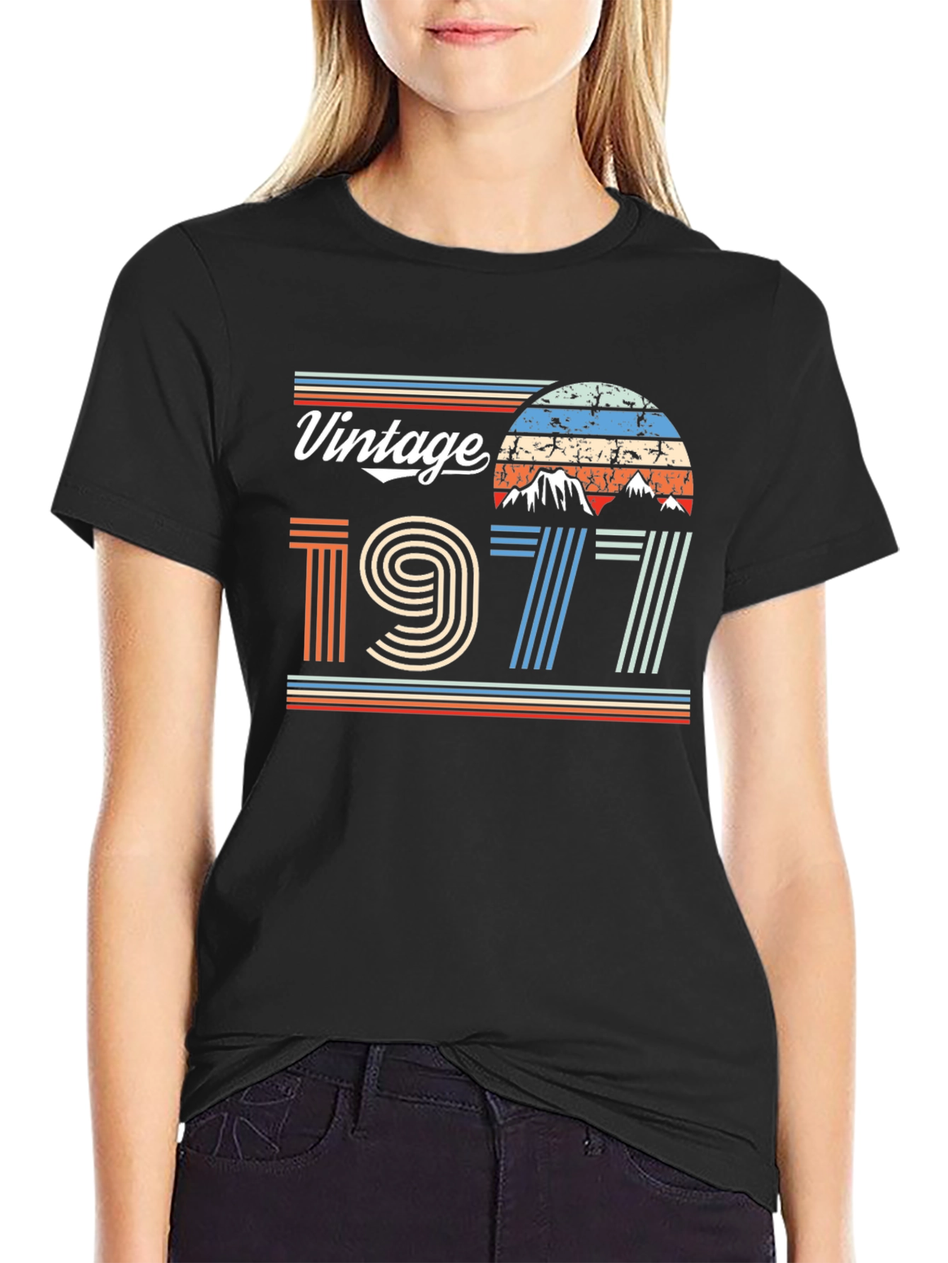 Black Vintage 1977 Graphic T-Shirt Retro Style Tee view 2