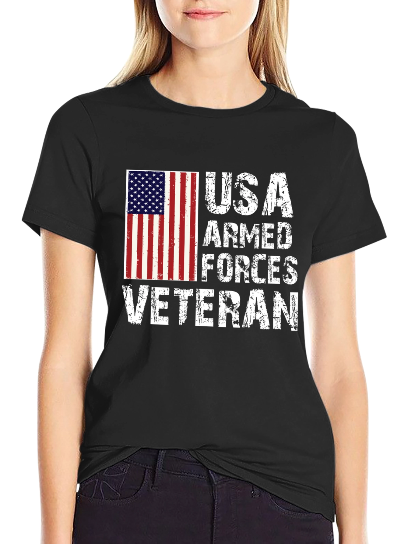 Black USA Armed Forces Veteran T-Shirt view 2