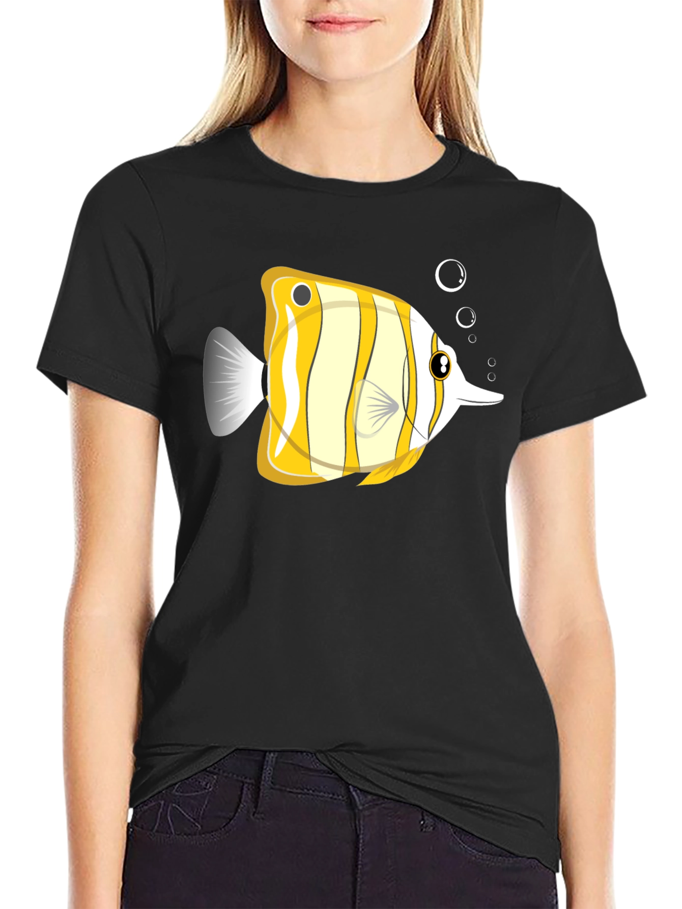 Black Striped Fish Graphic Tee - Unique Design view 2