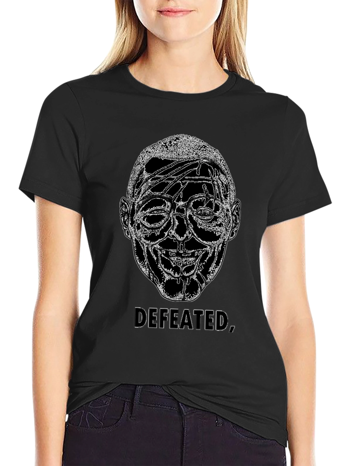 Black Defeated Graphic Print Black T-Shirt view 2
