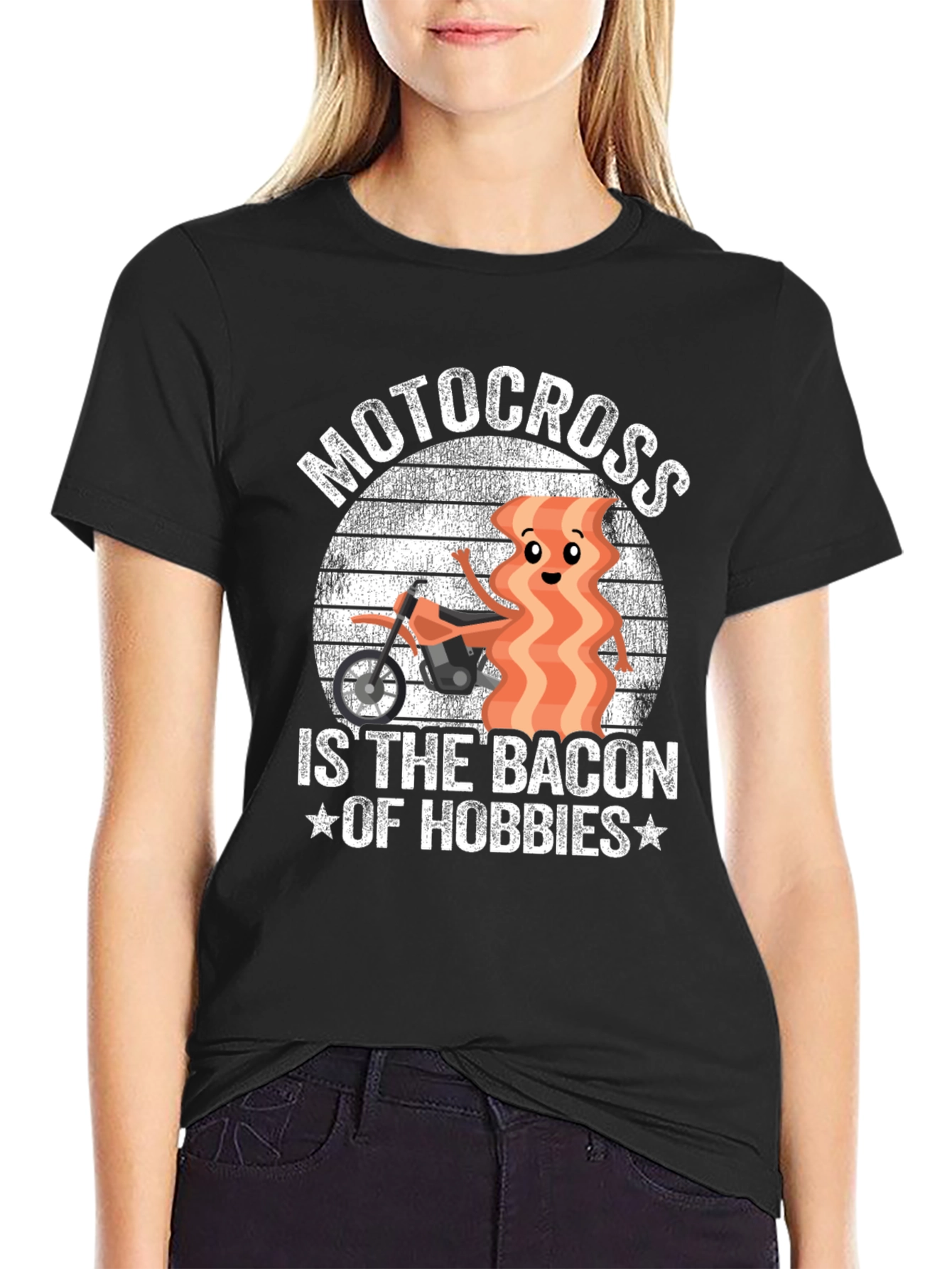 Black Motocross Bacon Hobbies Black Graphic Tee view 2