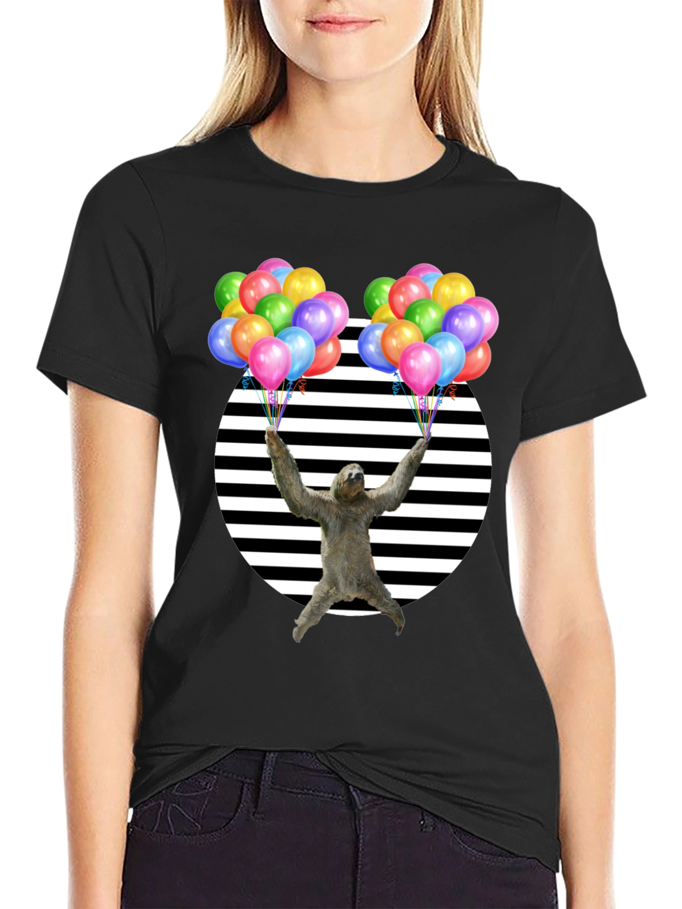 Black Sloth Balloons Graphic T-Shirt - Unisex Design view 2