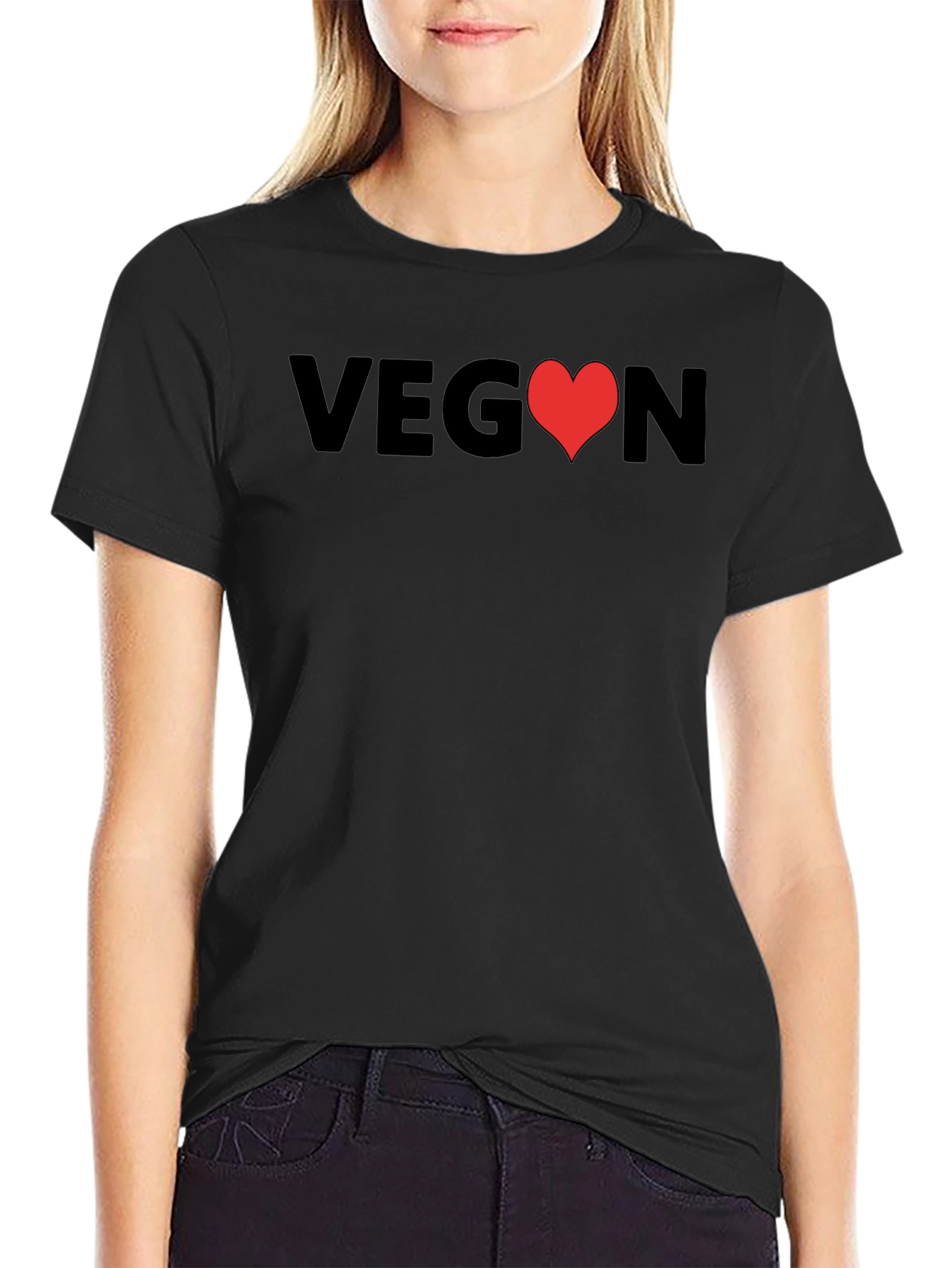 Black Vegan Heart Graphic T-Shirt - Unisex Soft Cotton Tee view 2