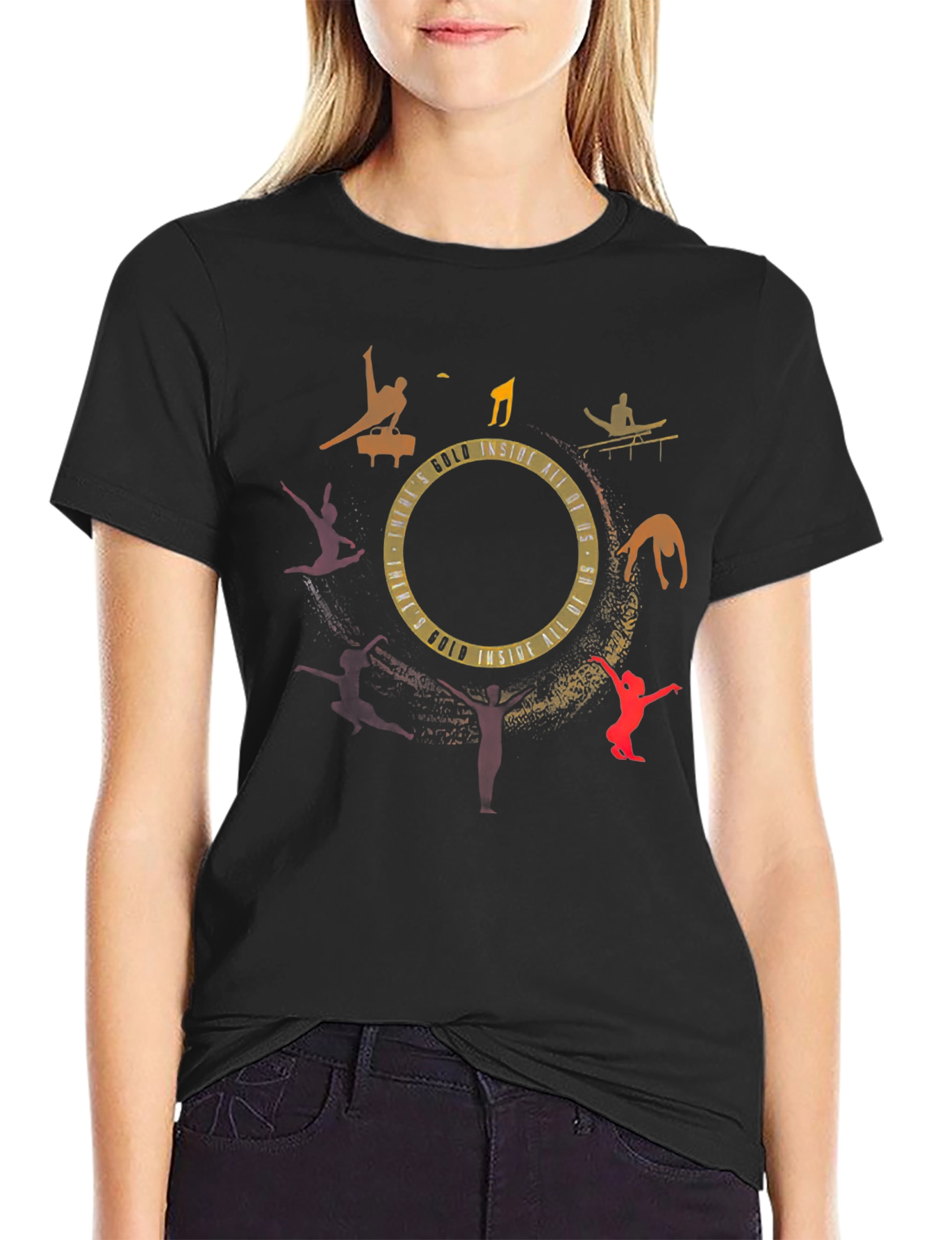 Black Gymnastics Silhouette Graphic Black T-Shirt view 2