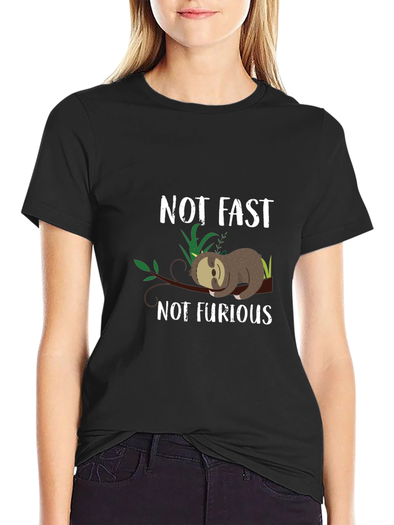 Black Not Fast Not Furious Sloth Graphic Tee view 2