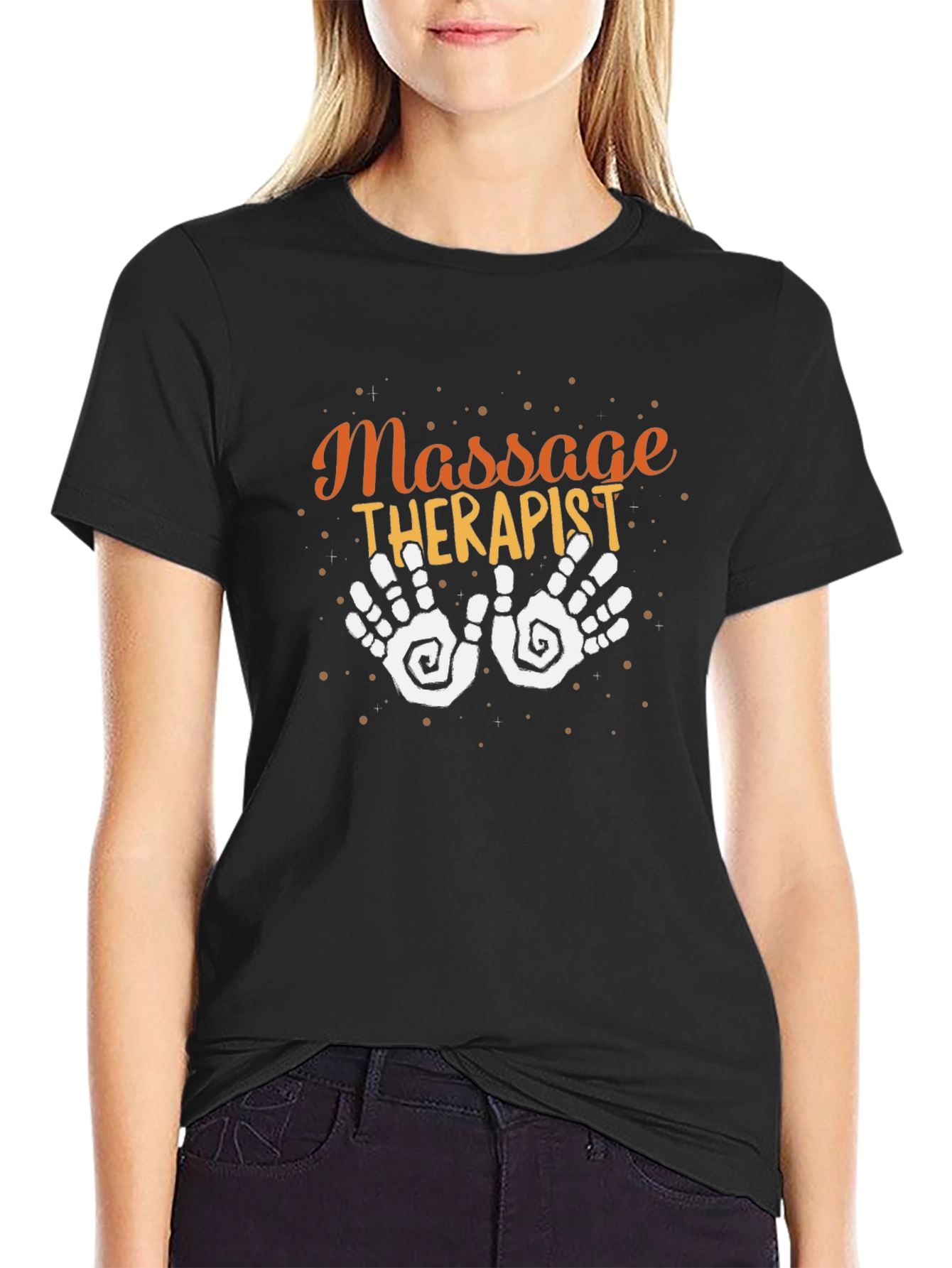 Black Massage Therapist T-Shirt, Therapeutic Gift view 2