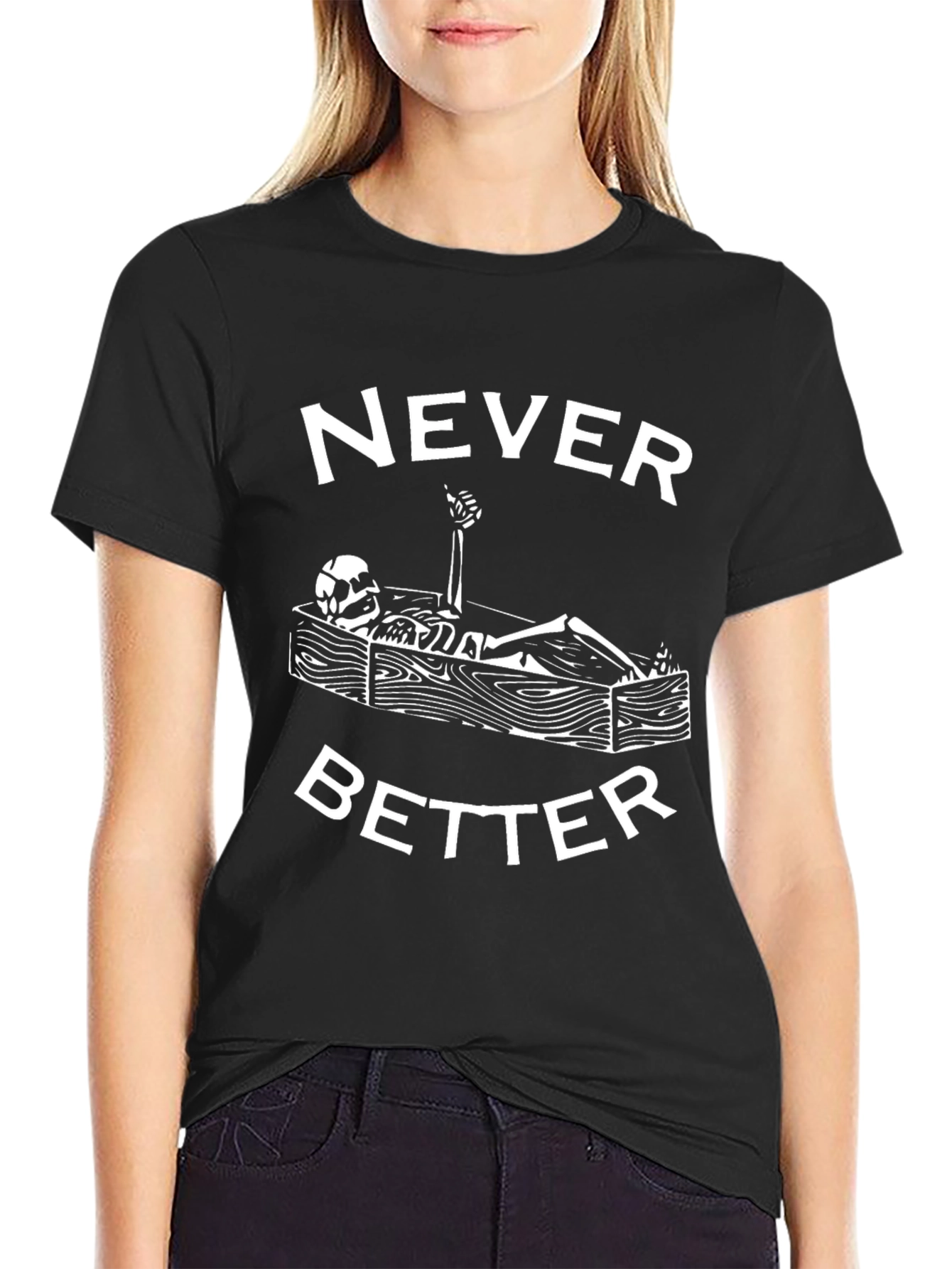 Black Never Better Skeleton Coffin Graphic Tee - Black Cotton T-Shirt view 2