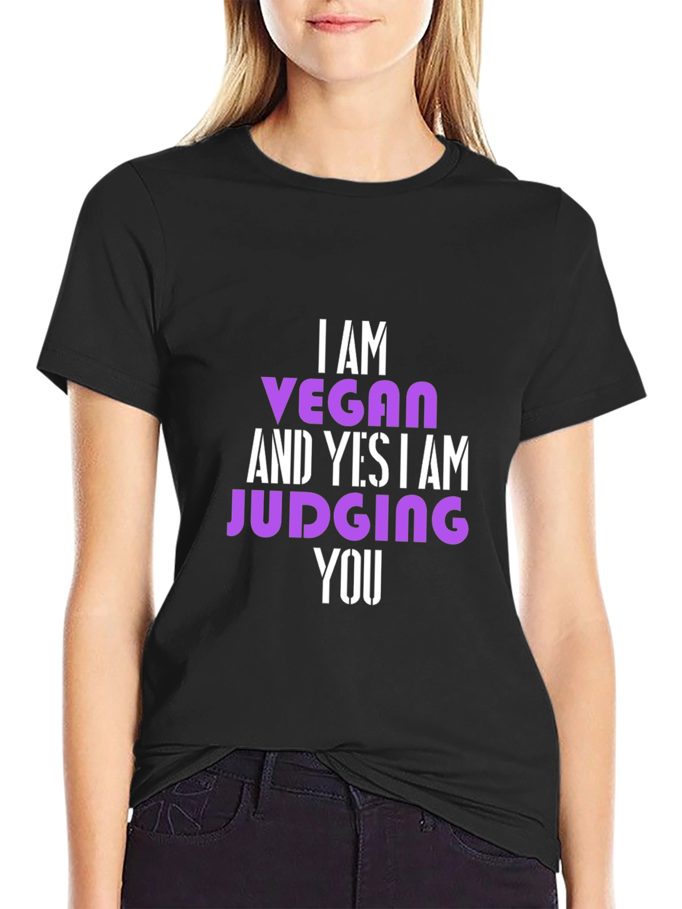 Black Vegan Statement T-Shirt - Judge Free... Almost view 2
