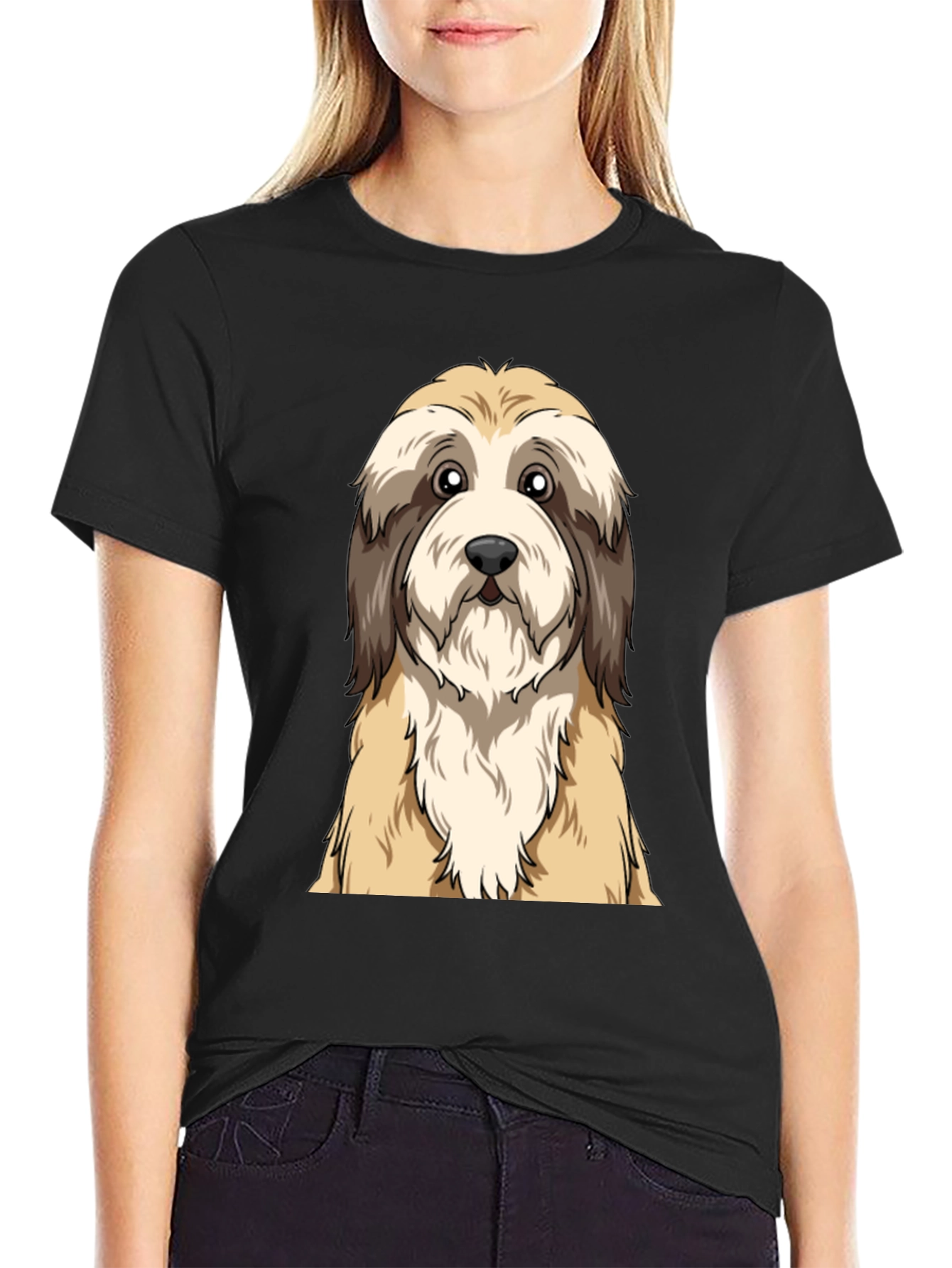 Black Cute Dog Graphic Tee - Unisex Black T-Shirt view 2