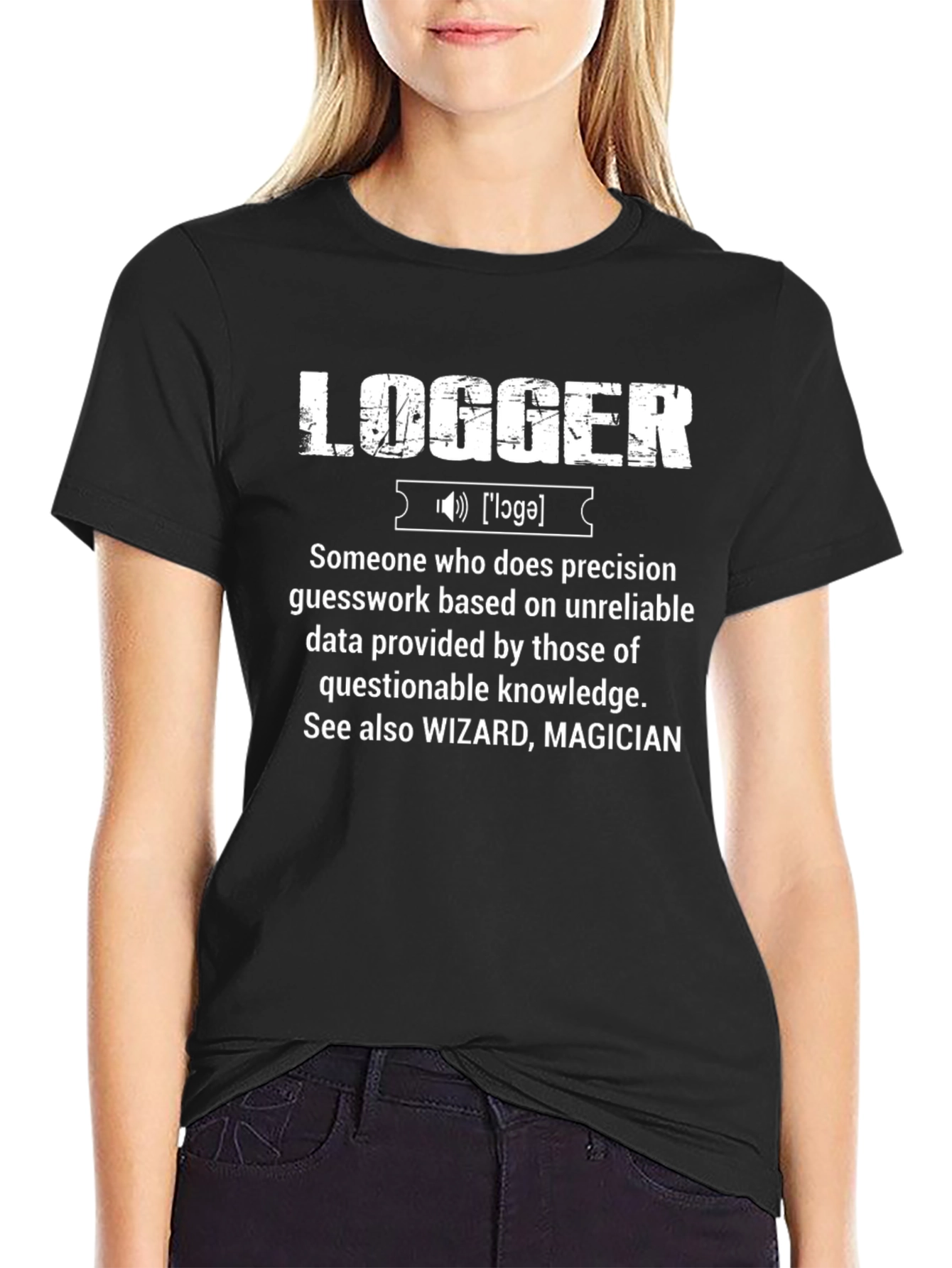 Black Logger Definition T-Shirt - Precision Guesswork Design view 2