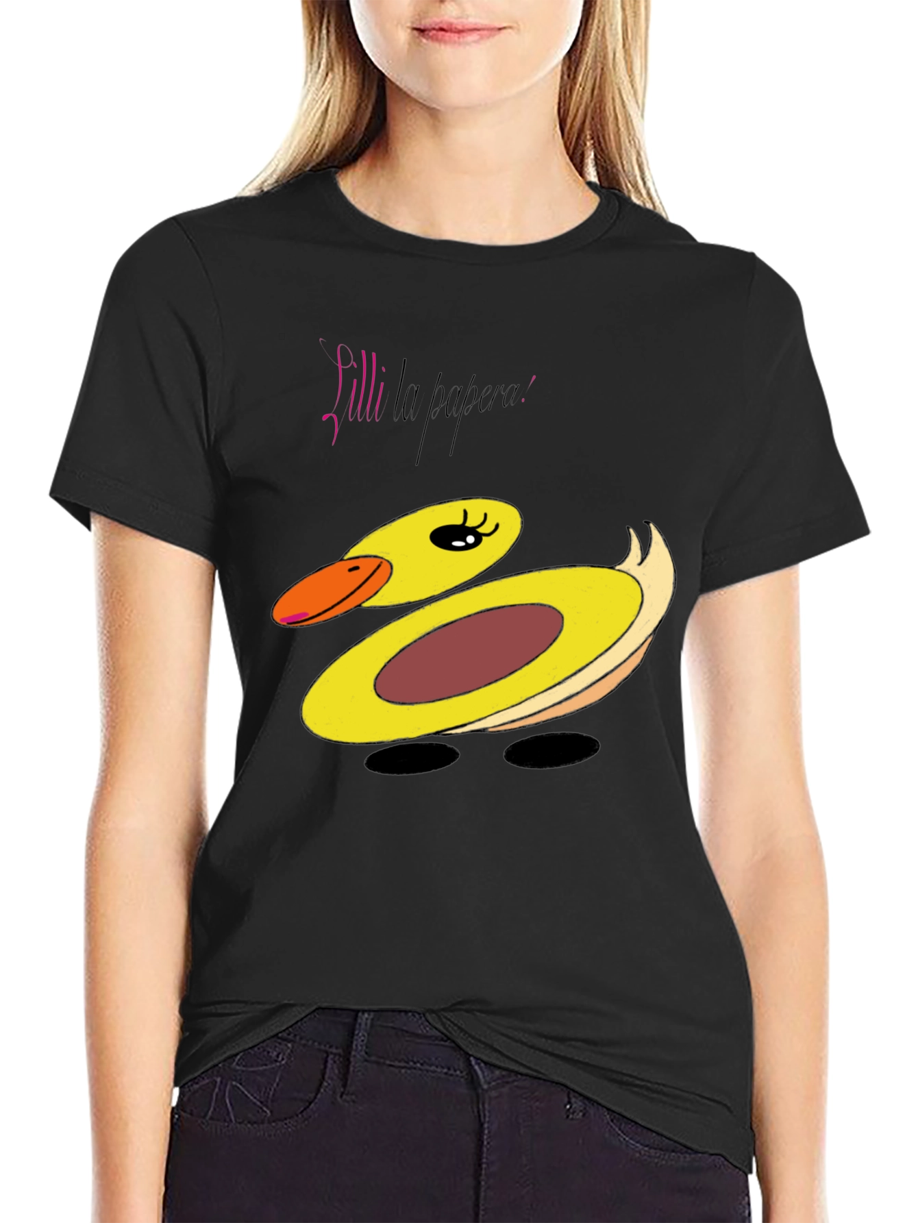 Black Duck Graphic T-Shirt - Playful Cartoon Design view 2