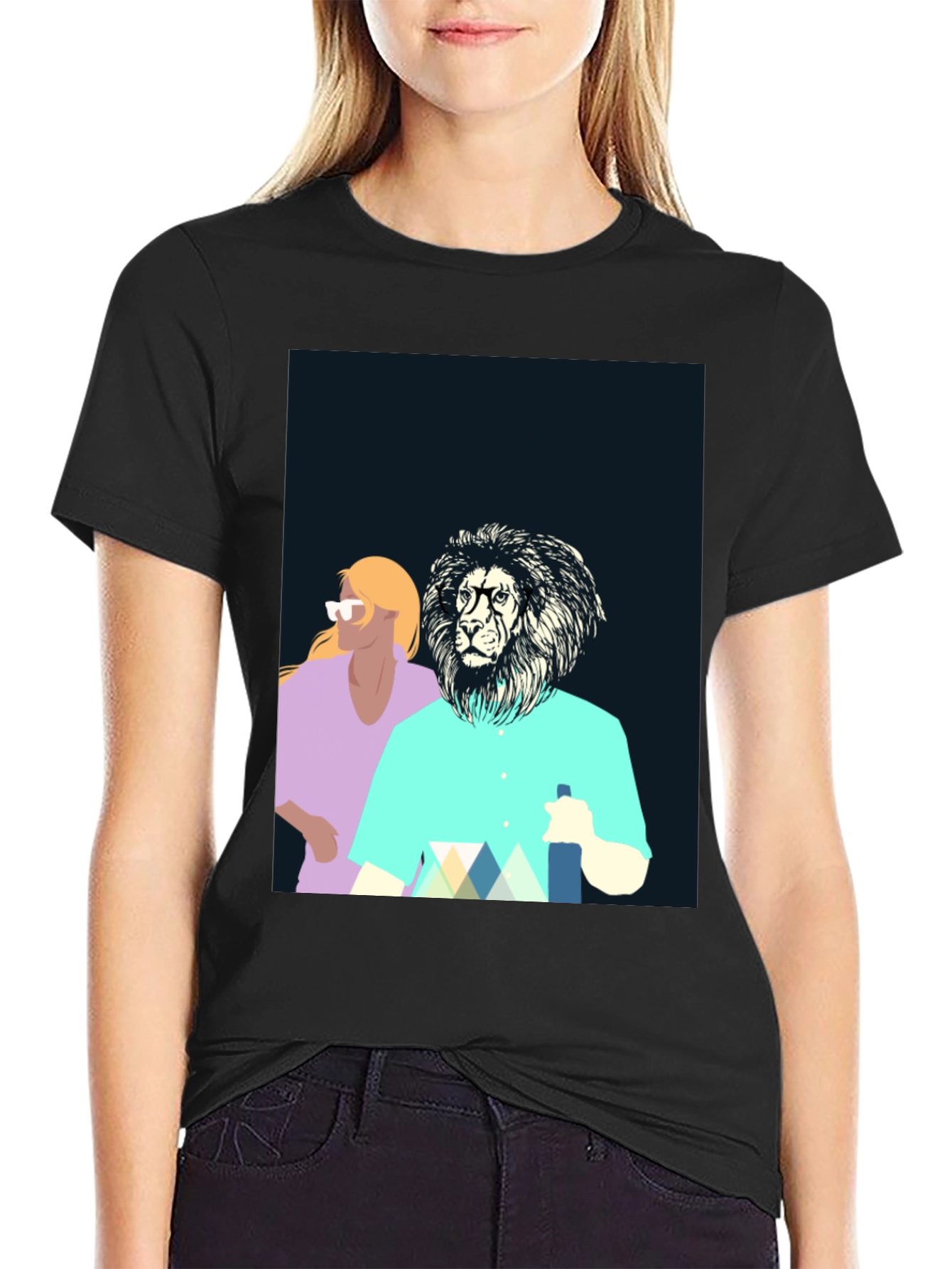 Black Cool Lion Graphic Tee - Unique Design view 2