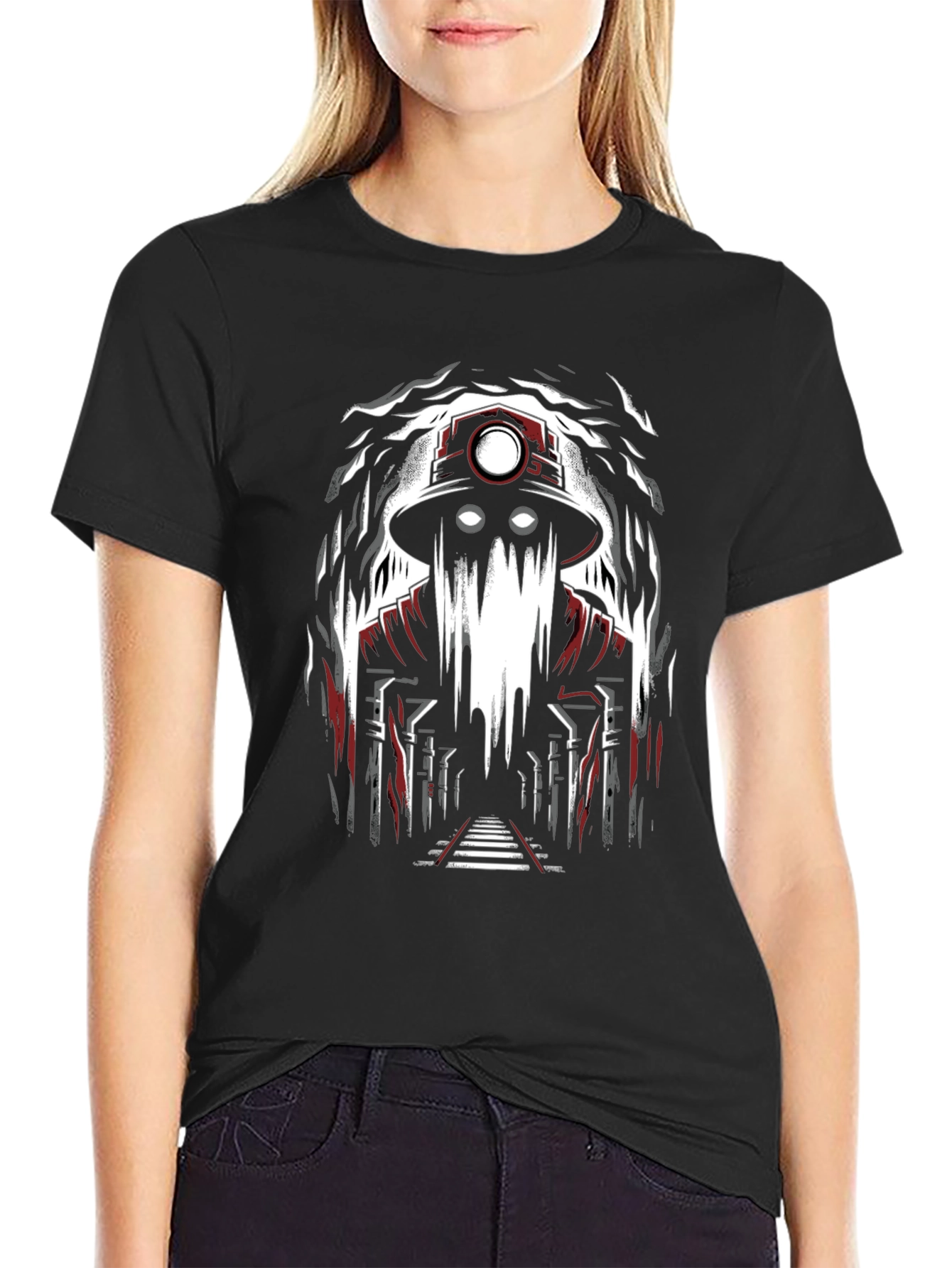 Black Miner Ghost Graphic Tee - Spooky Cool Design view 2