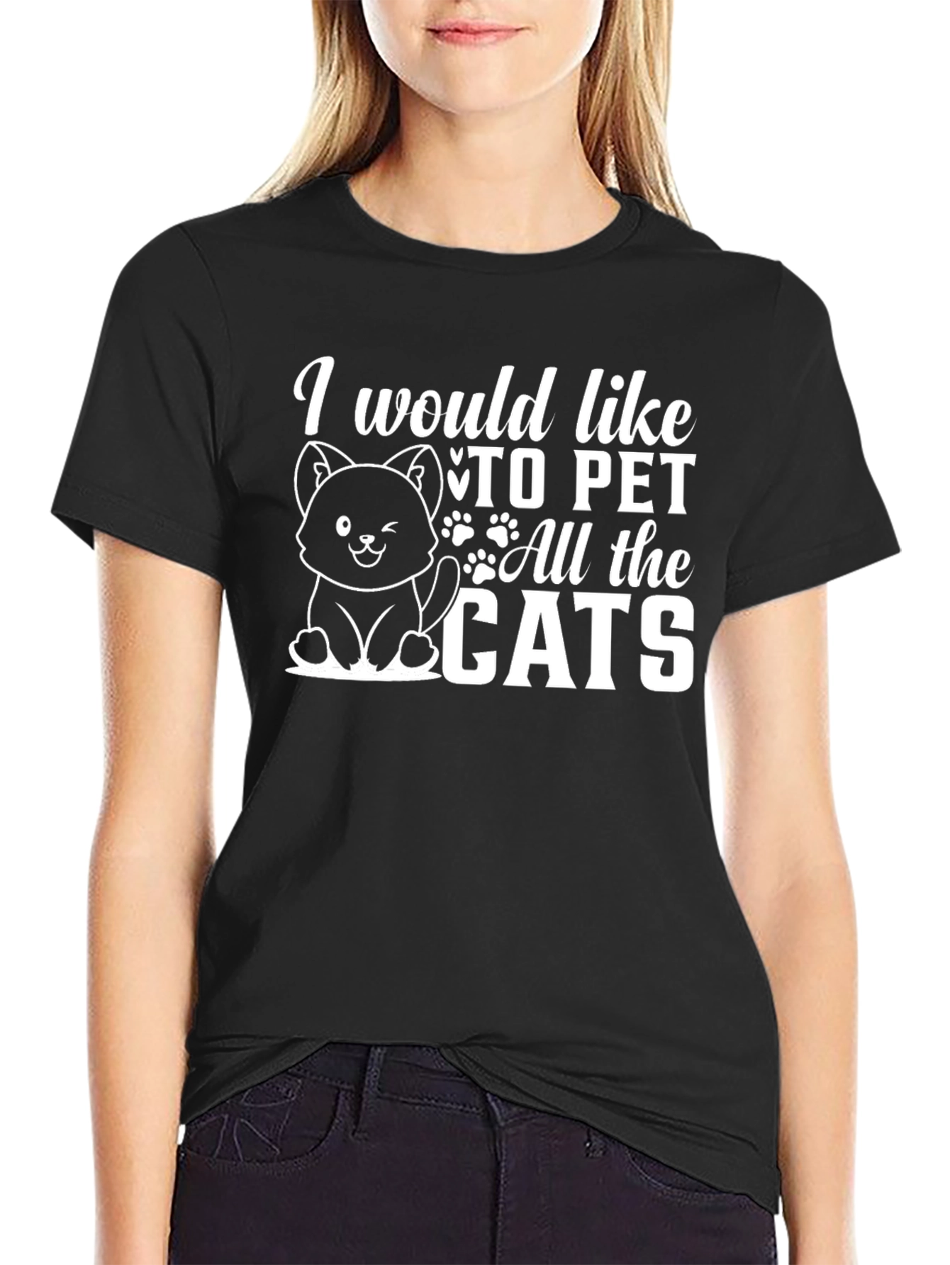 Black Funny Cat Lover T-Shirt - I Would Like To Pet All The Cats view 2