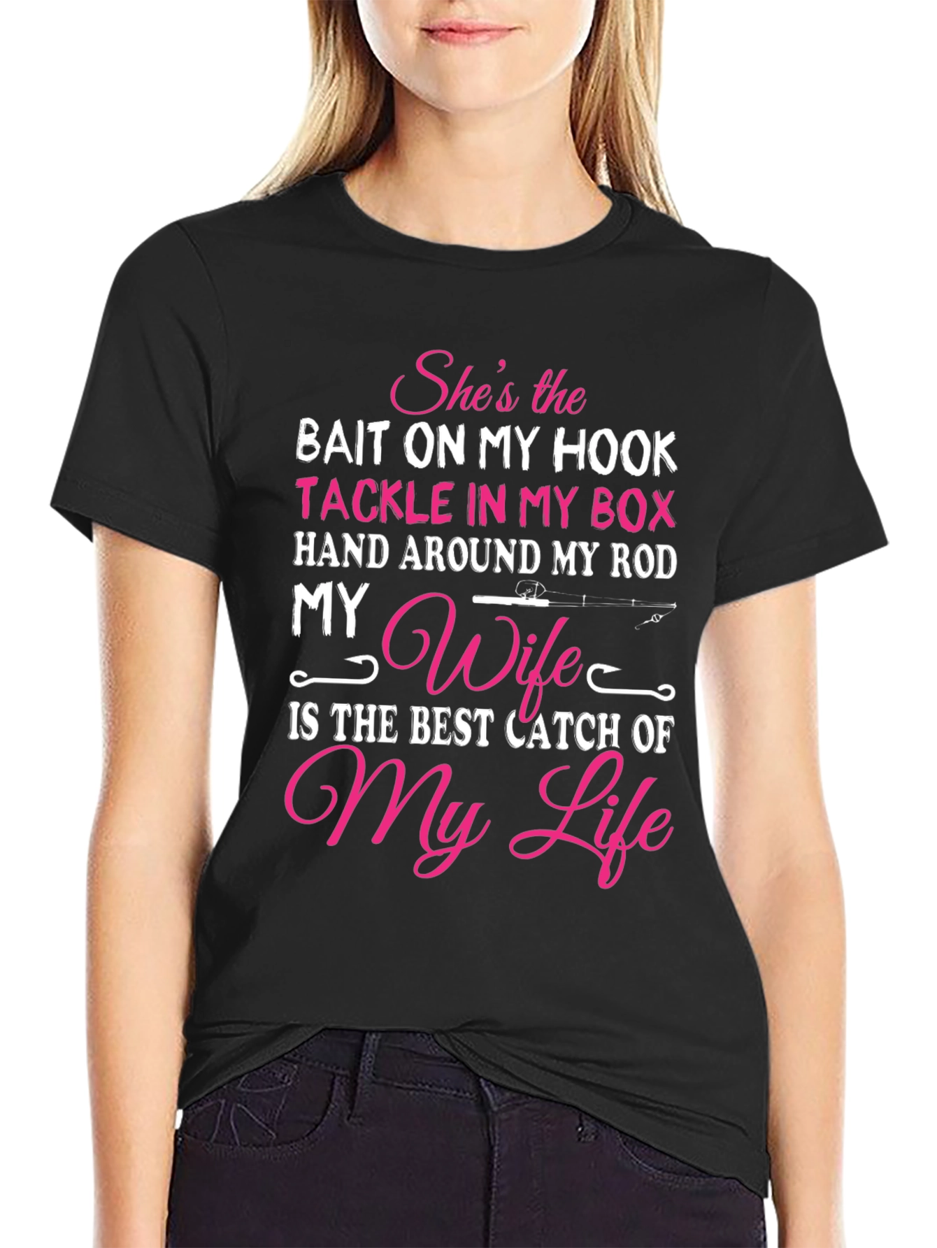 Black Fishing Wife T-Shirt - Bait on My Hook view 2