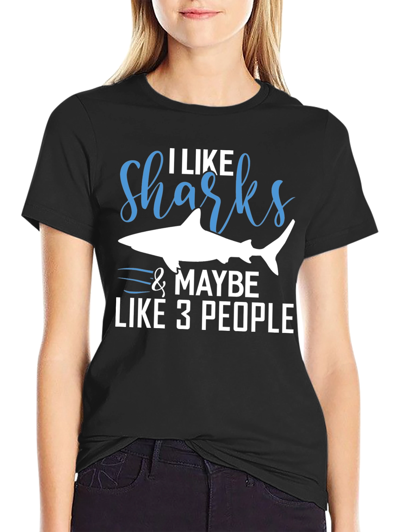 Black I Like Sharks & Maybe 3 People Graphic Tee view 2