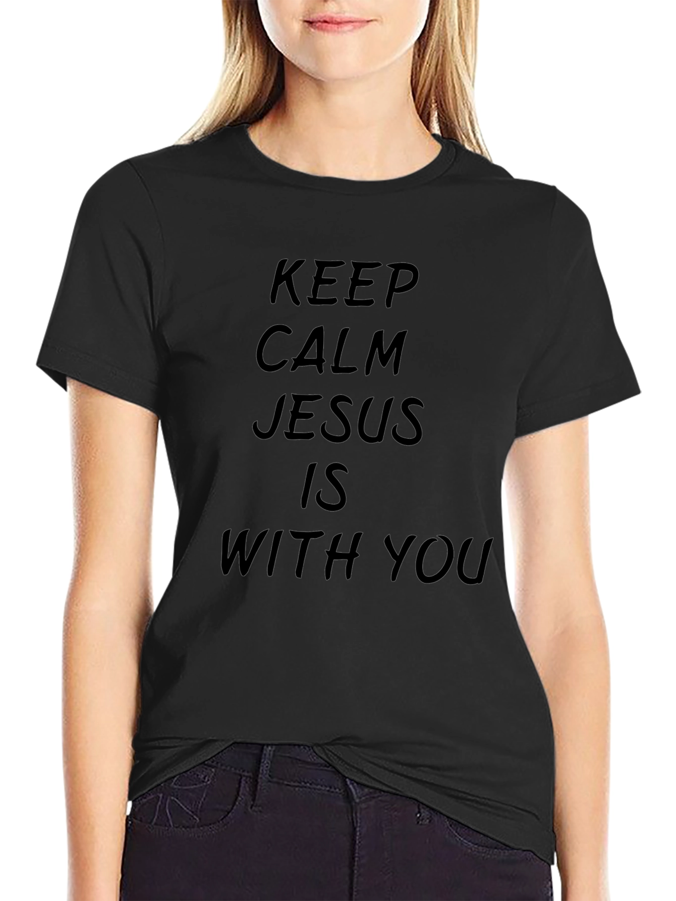 Black Keep Calm Jesus Is With You Black T-Shirt view 2