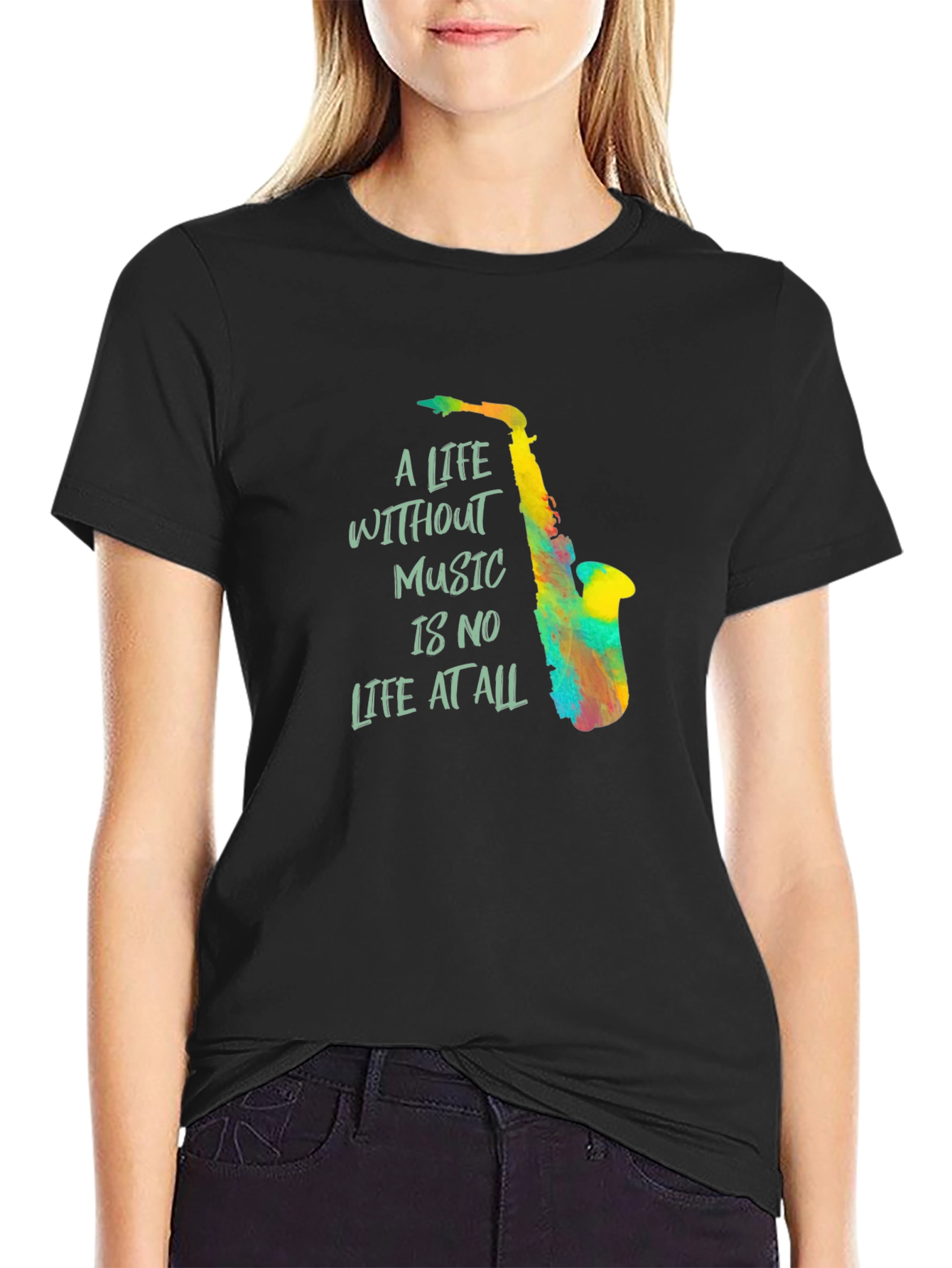 Black Music Lover Tee: "A Life Without Music" Graphic T-Shirt view 2