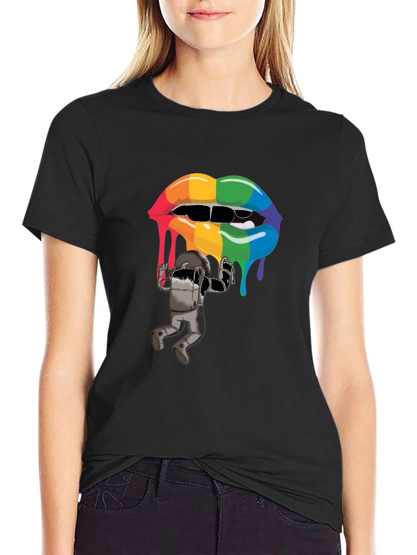 Black Rainbow Lips Graphic T-Shirt view 2