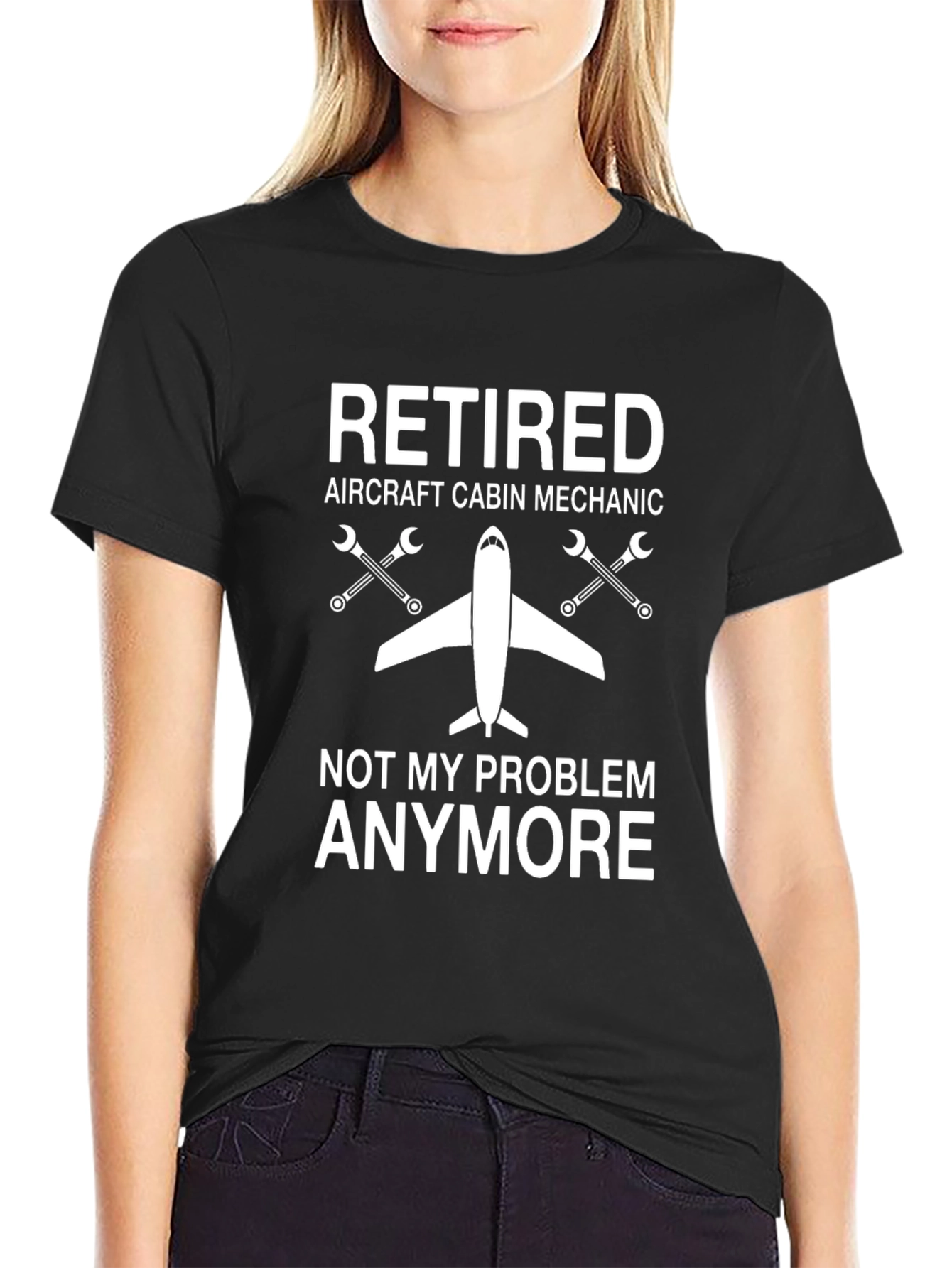 Black Retired Aircraft Cabin Mechanic T-Shirt view 2