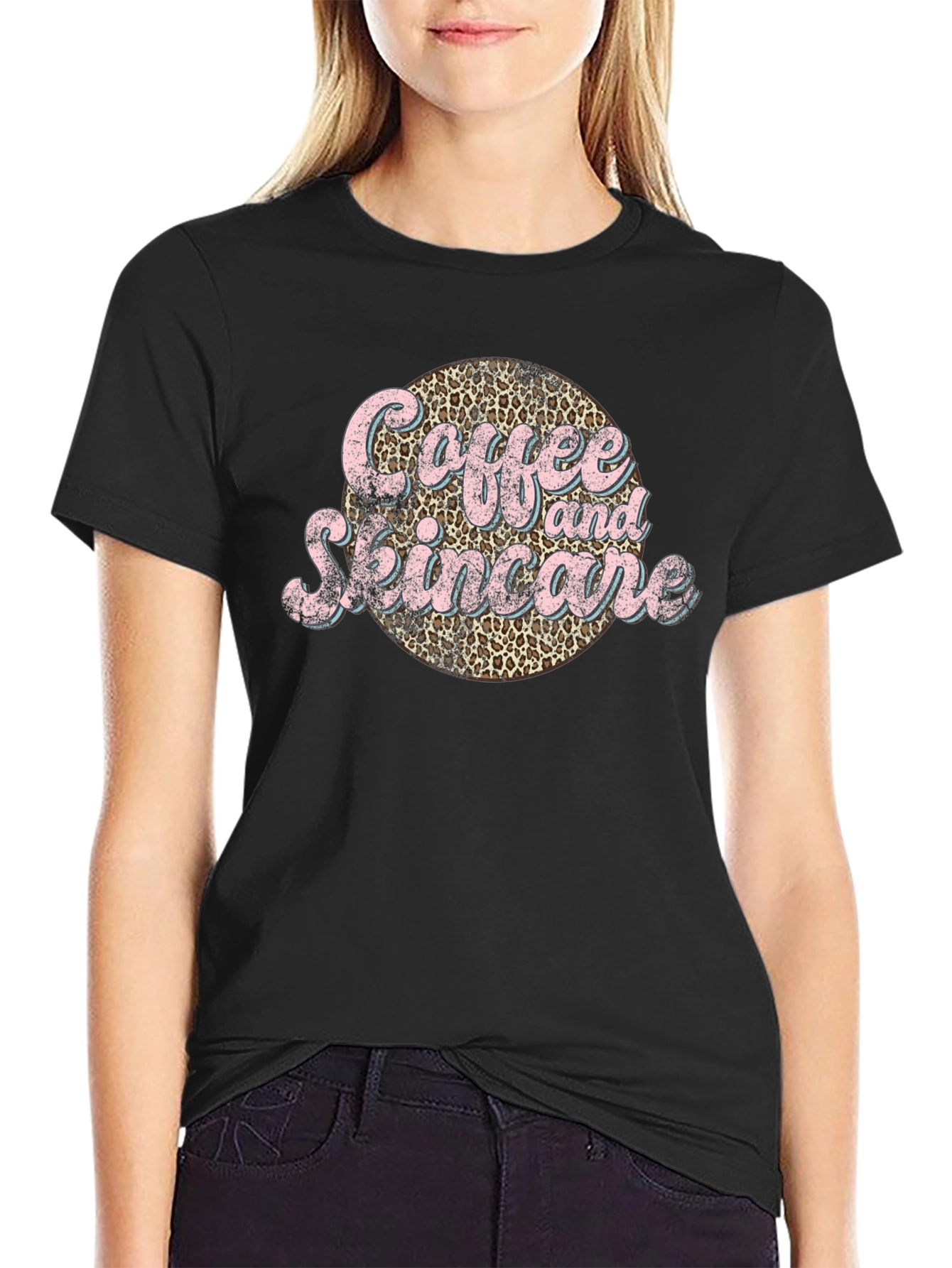 Black Coffee & Skincare Leopard Print Graphic Tee view 2