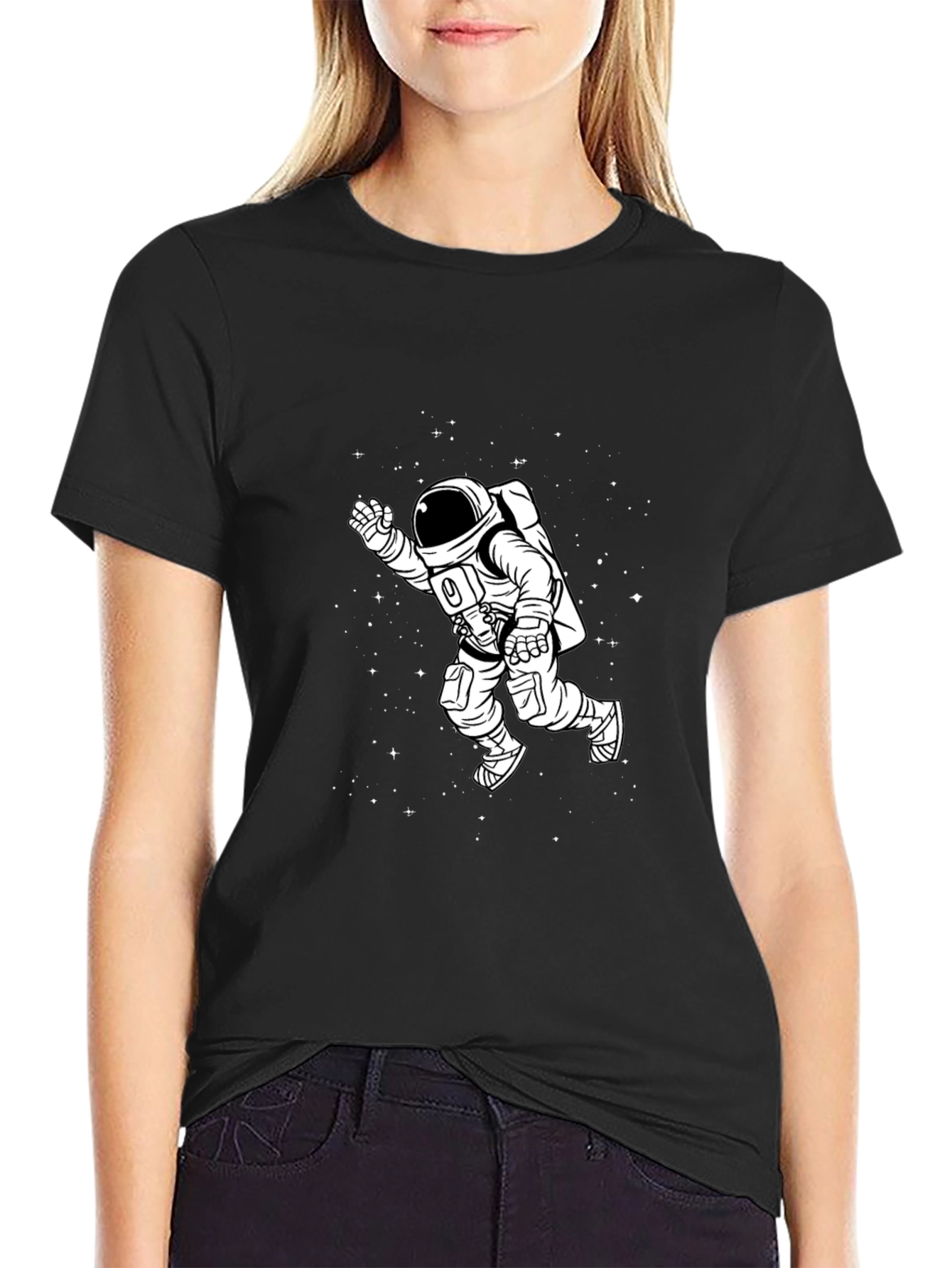 Black Astronaut Graphic Tee - Black Cotton T-Shirt view 2