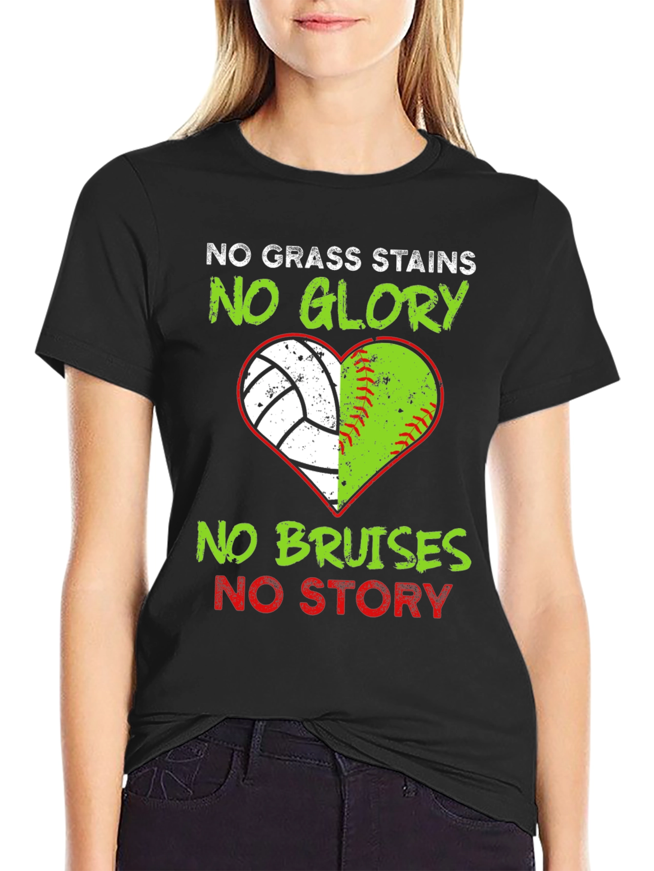 Black No Grass Stains No Glory Heart T-Shirt view 2