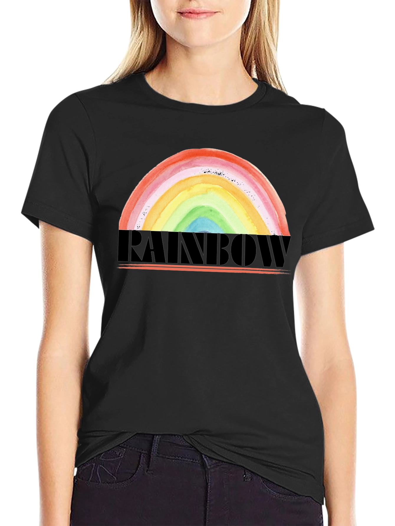 Black Rainbow Graphic Tee - Colorful Pride Design T-Shirt view 2