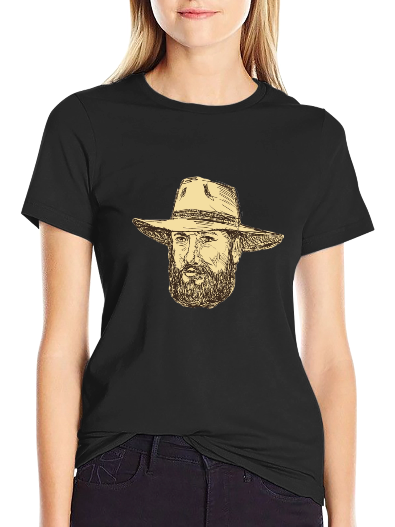 Black Black T-Shirt with Cowboy Sketch view 2