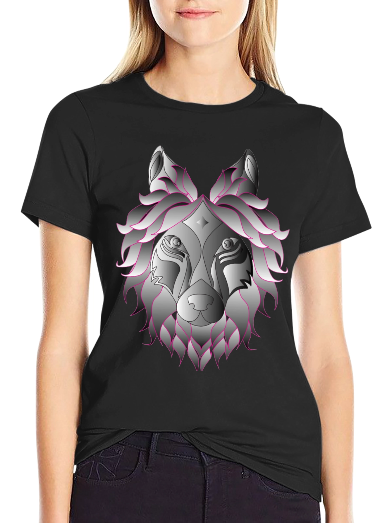 Black Wolf Head Graphic T-Shirt - Black view 2