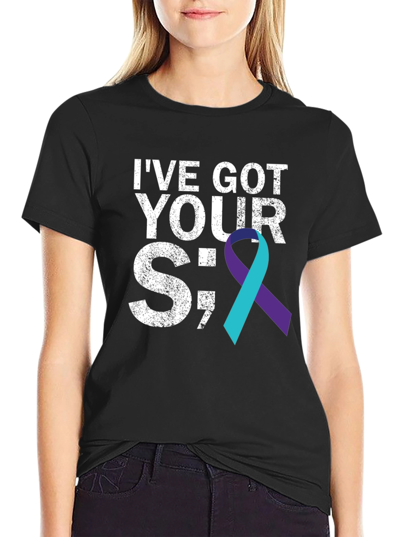 Black I've Got Your Semicolon T-Shirt - Suicide Awareness view 2