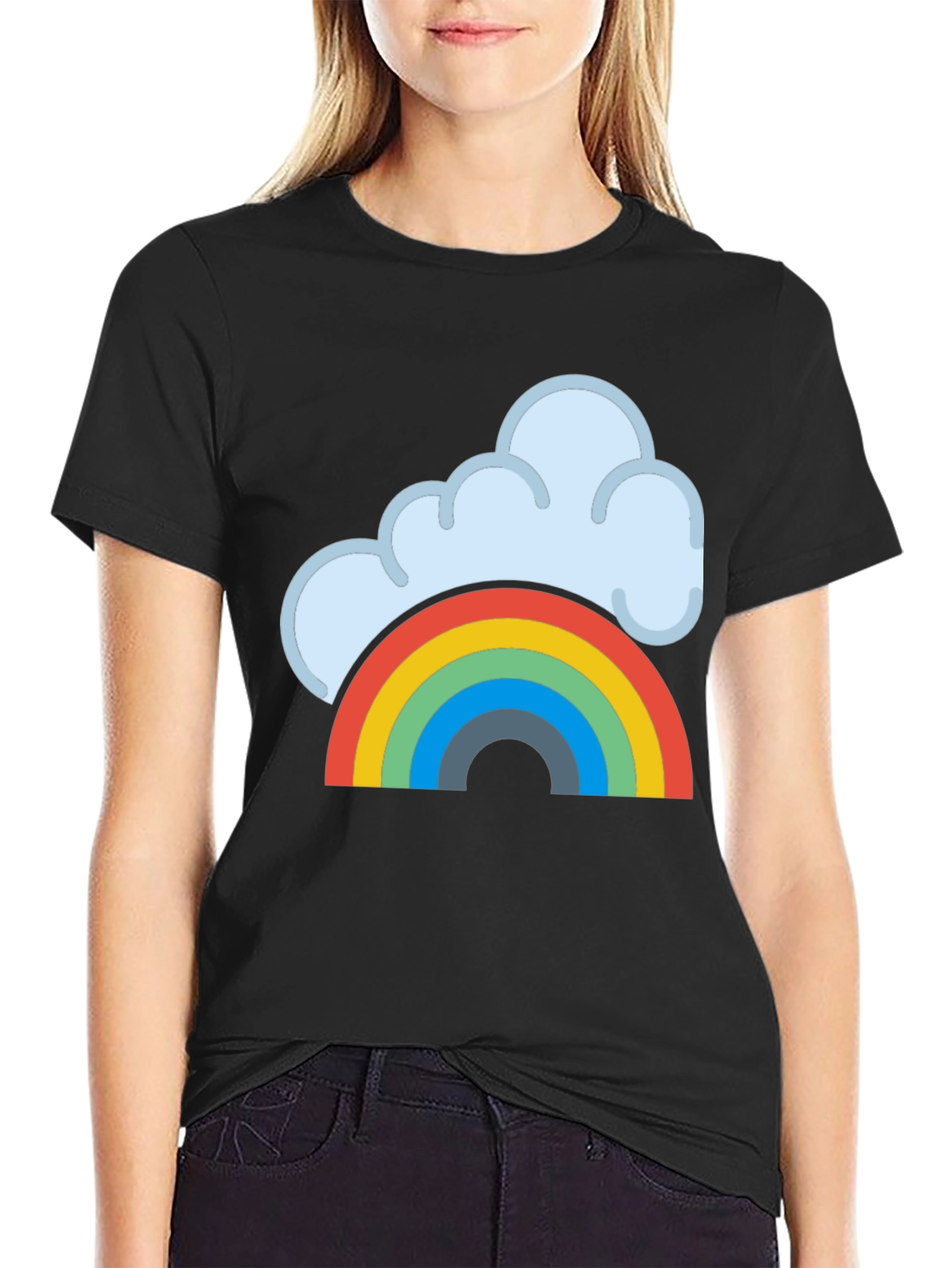 Black Rainbow Cloud Graphic Tee - Black Cotton T-Shirt view 2