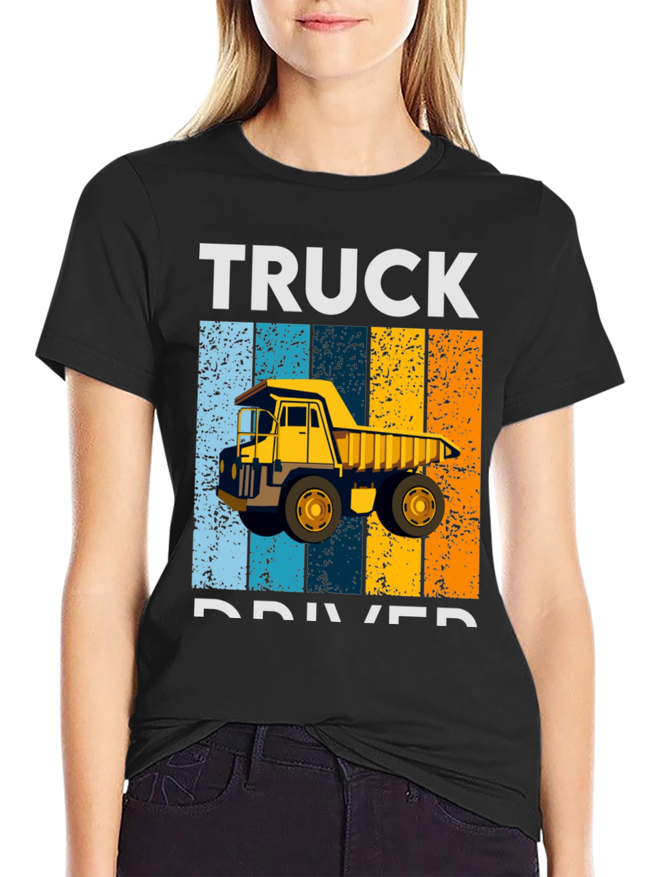 Black Truck Driver Retro Style Graphic T-Shirt view 2