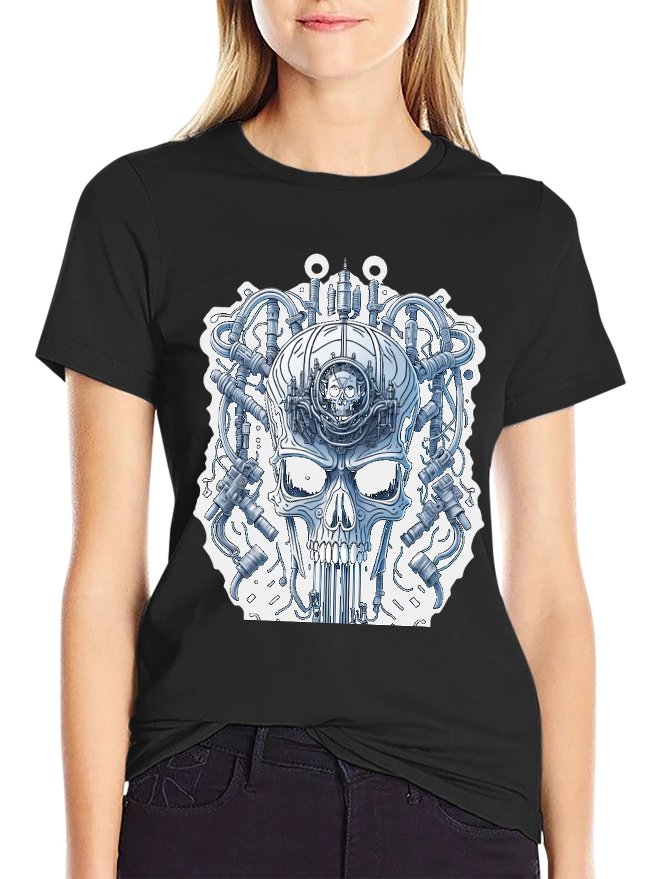Black Steampunk Skull T-Shirt - Unique Graphic Tee view 2