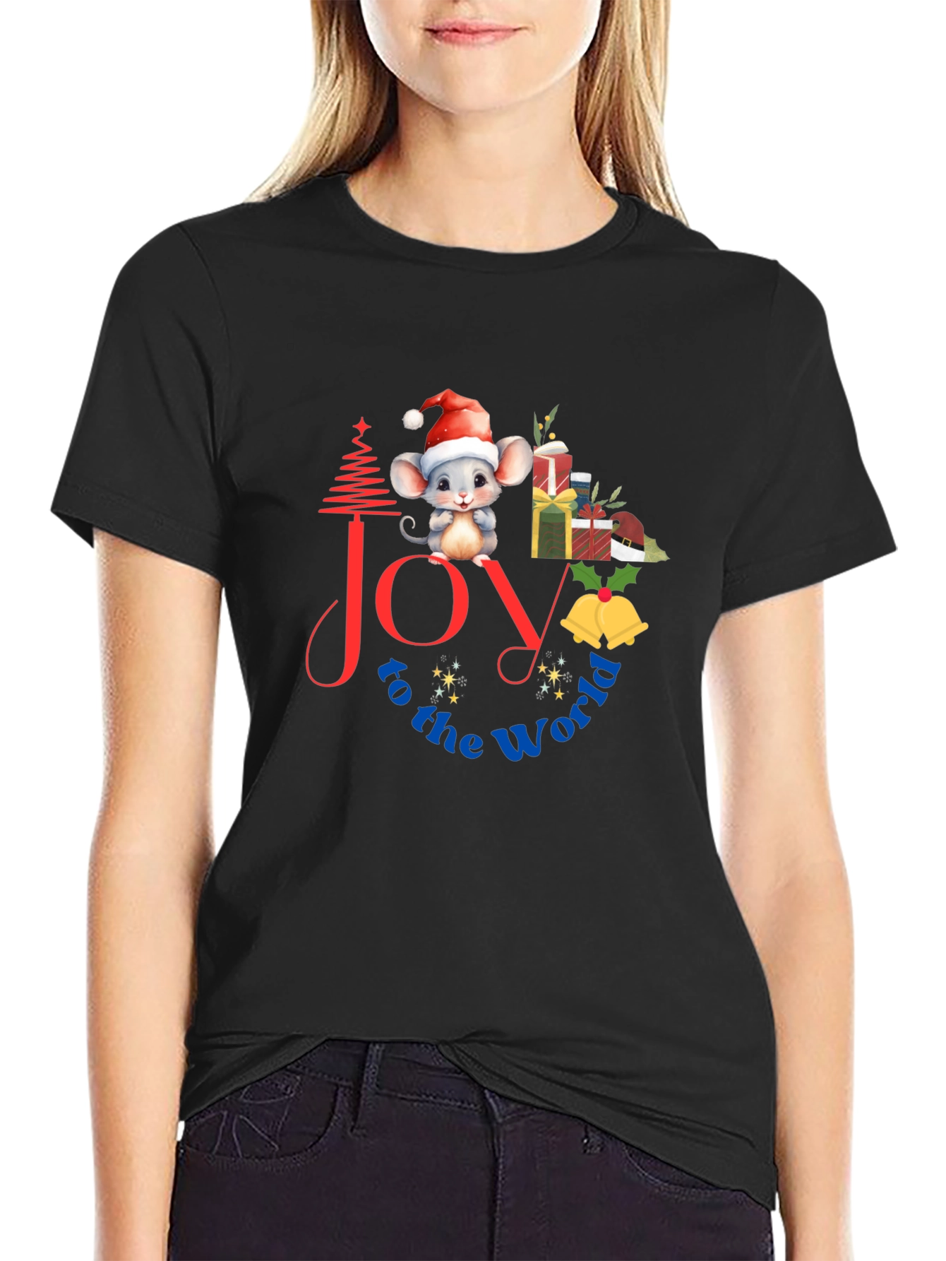 Black Joy to the World Christmas Graphic Tee view 2