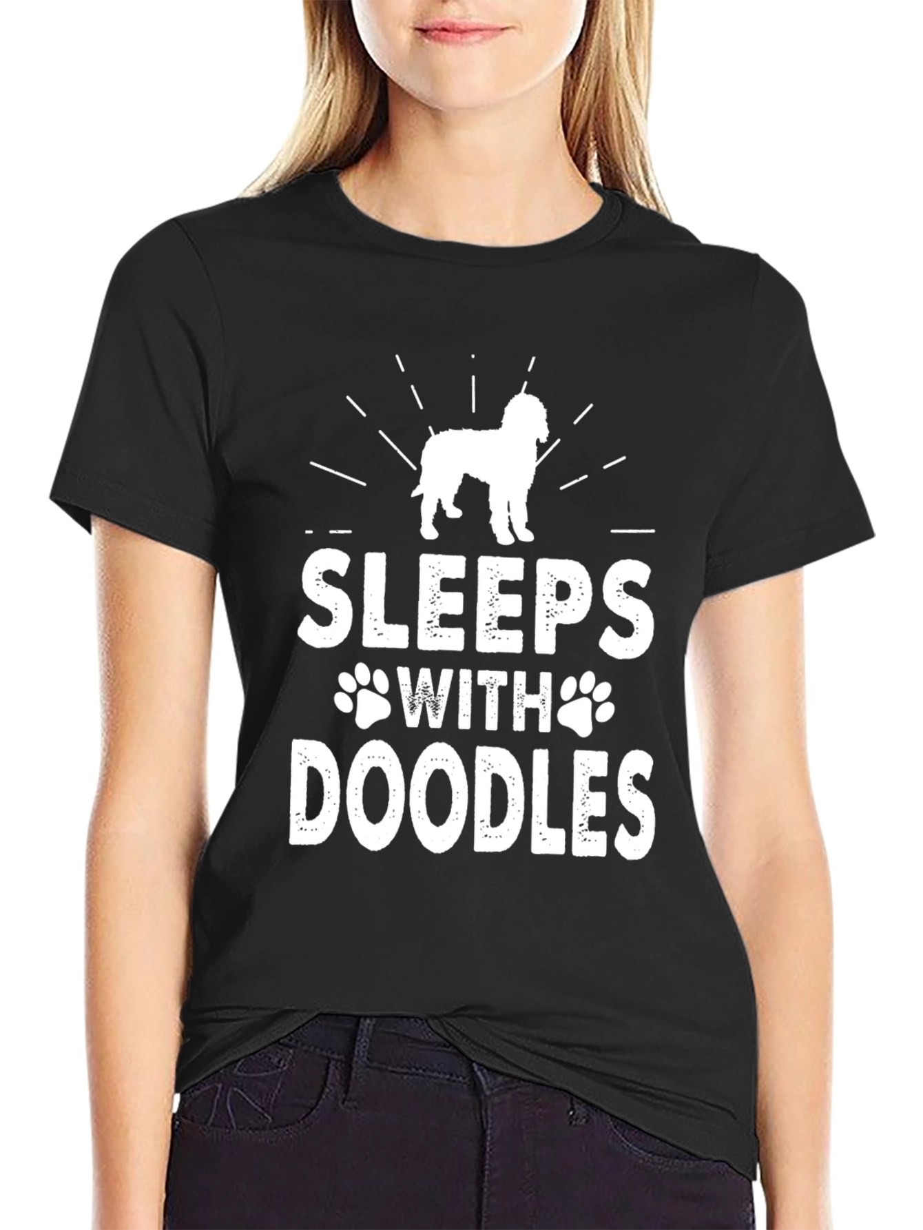 Black Sleeps With Doodles T-Shirt - Dog Lover Tee view 2