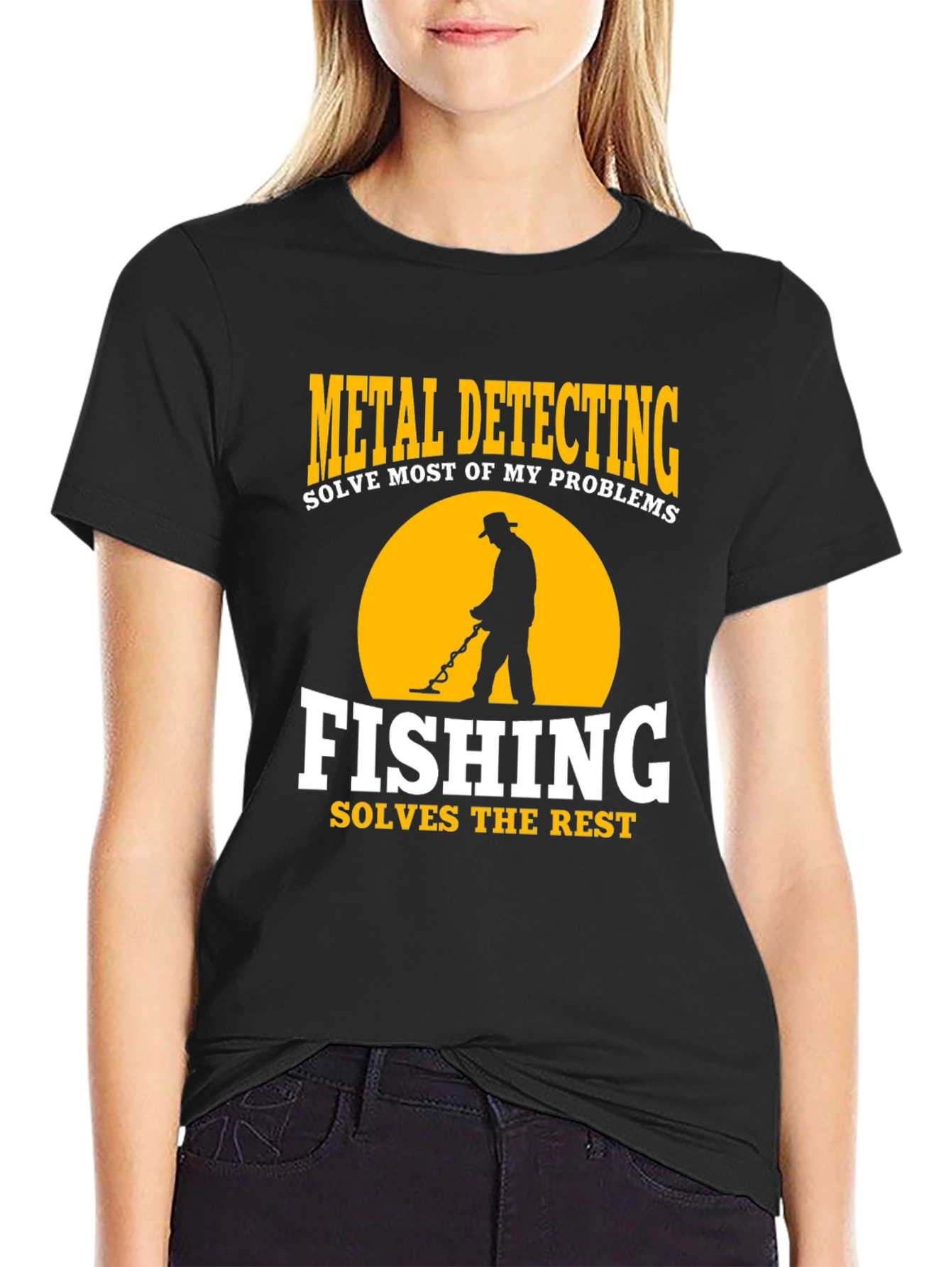Black Metal Detecting & Fishing Graphic T-Shirt view 2