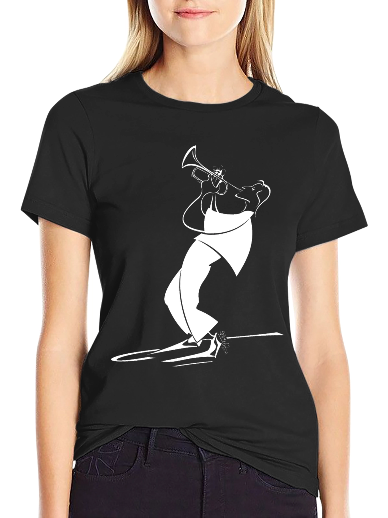 Black Black T-Shirt with White Jazz Musician Design view 2