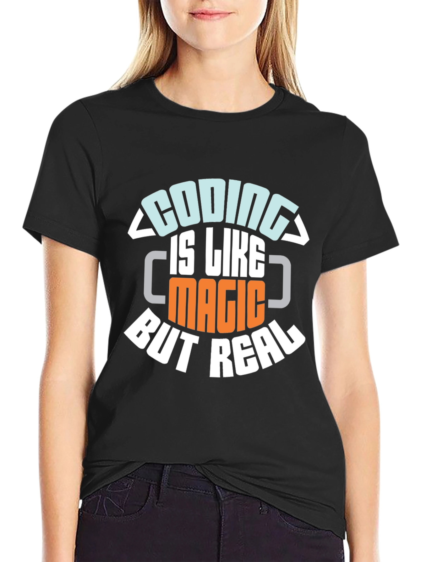 Black Coding is Like Magic But Real T-Shirt view 2