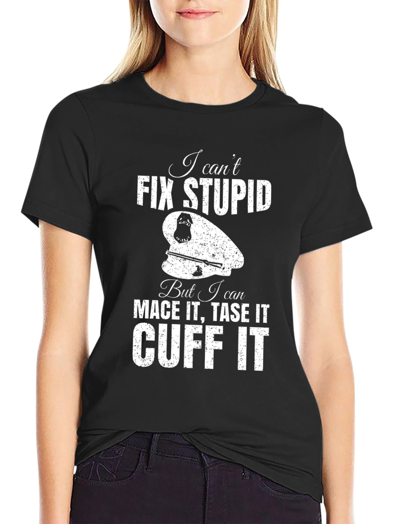Black I Can't Fix Stupid T-Shirt view 2