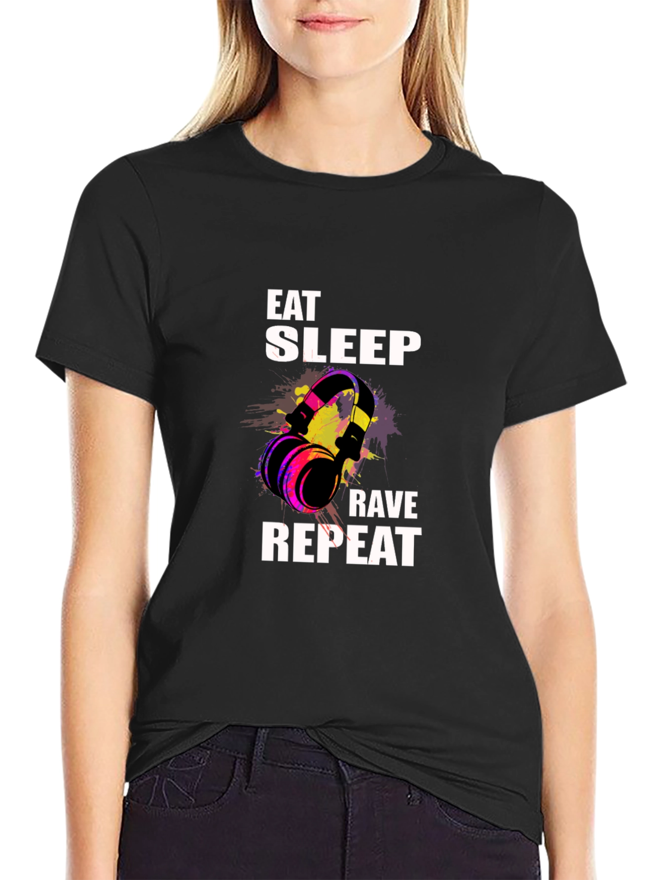 Black Eat Sleep Rave Repeat Graphic Tee view 2