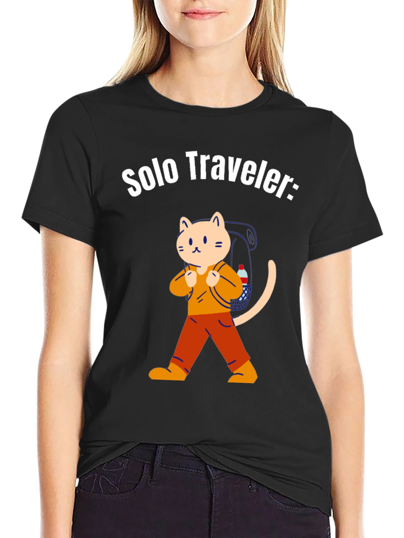 Black Solo Traveler Cat T-Shirt view 2