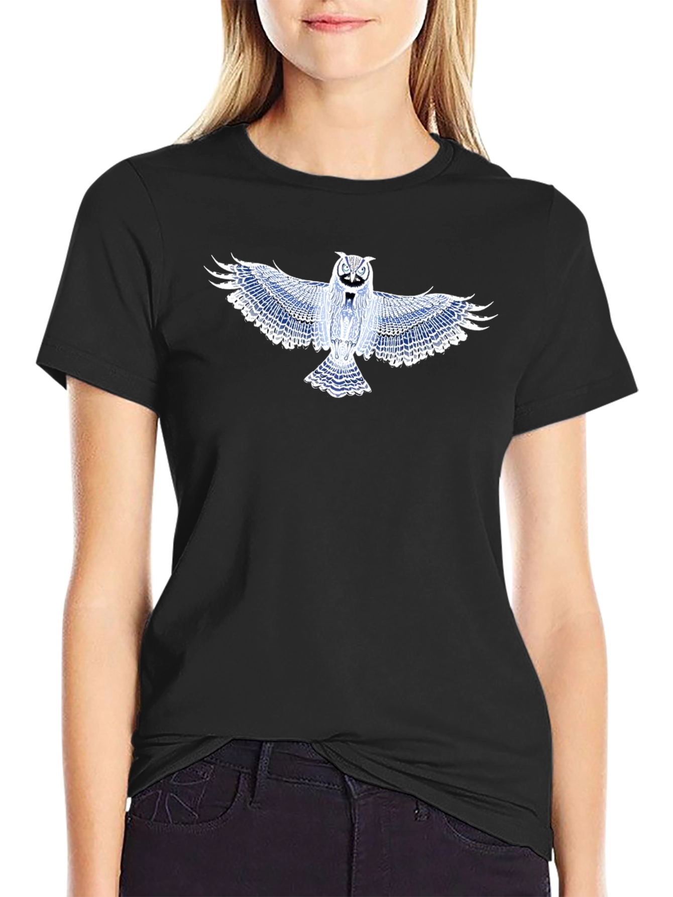 Black Owl Graphic T-Shirt - Black Cotton Blend view 2