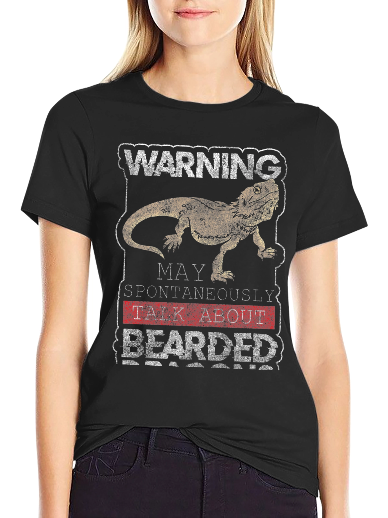 Black Warning May Spontaneously Talk About Bearded Dragons T-Shirt view 2