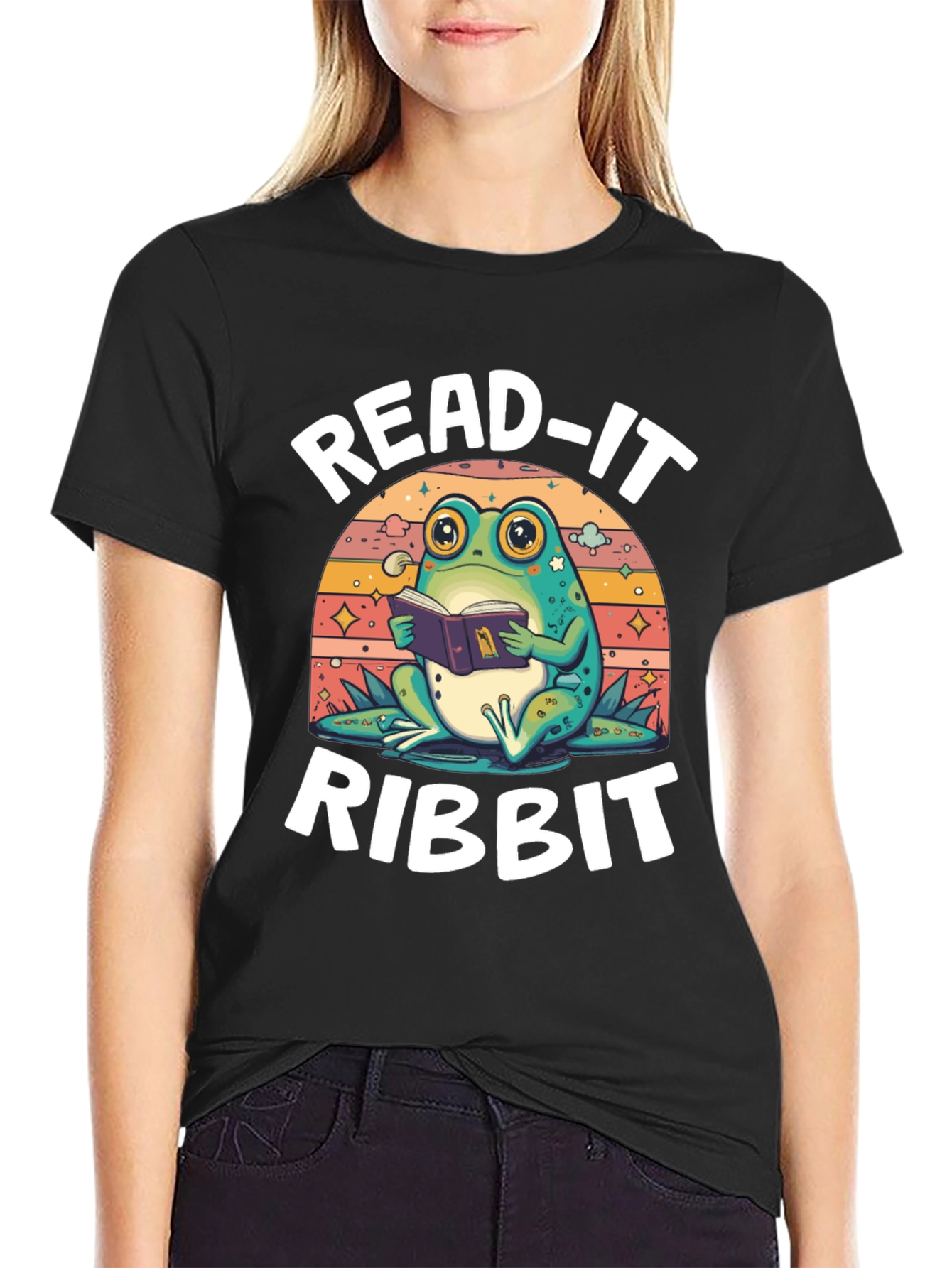 Black Read-It Ribbit Frog Graphic Tee - Book Lover Shirt view 2