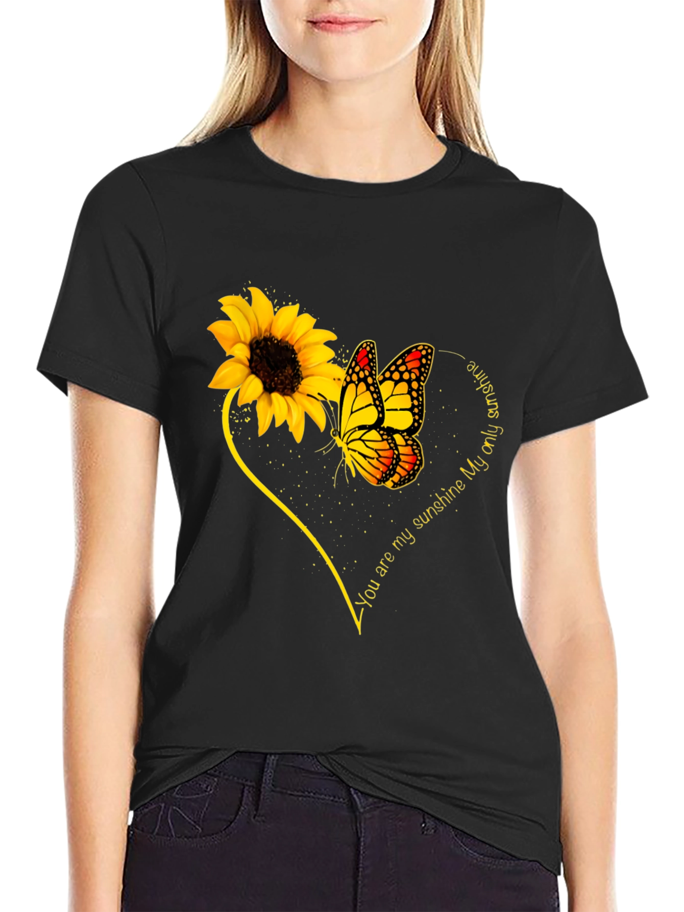 Black Sunflower Butterfly 'You Are My Sunshine' Graphic Tee view 2