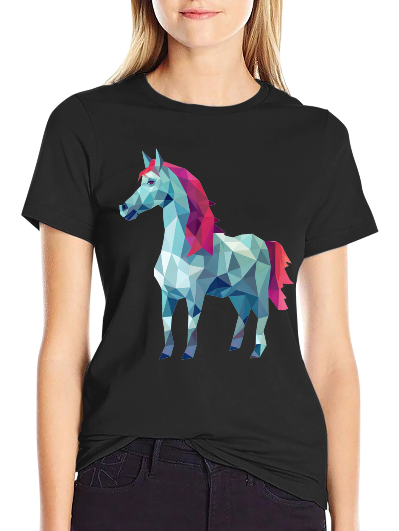 Black Geometric Horse Graphic Tee - Stylish Men's Black T-Shirt view 2