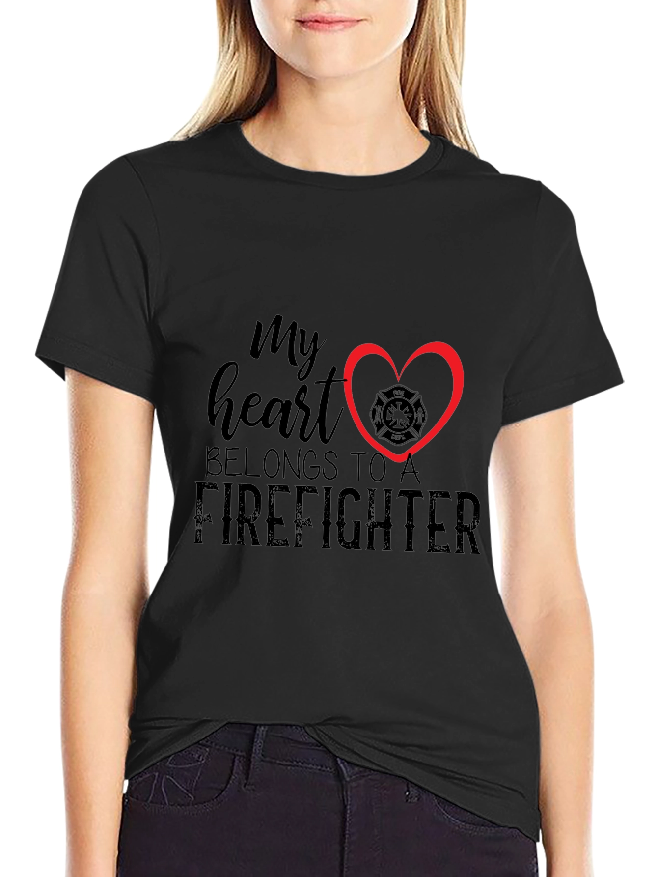 Black Firefighter Heart T-Shirt - Black view 2