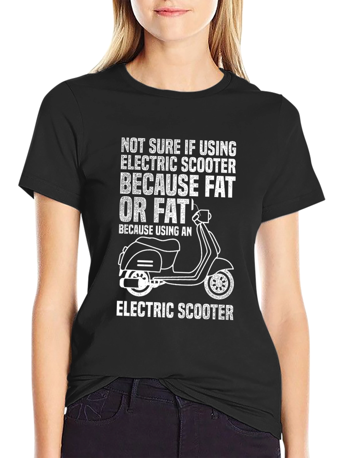 Black Funny Electric Scooter T-Shirt - Fat or Lazy? view 2